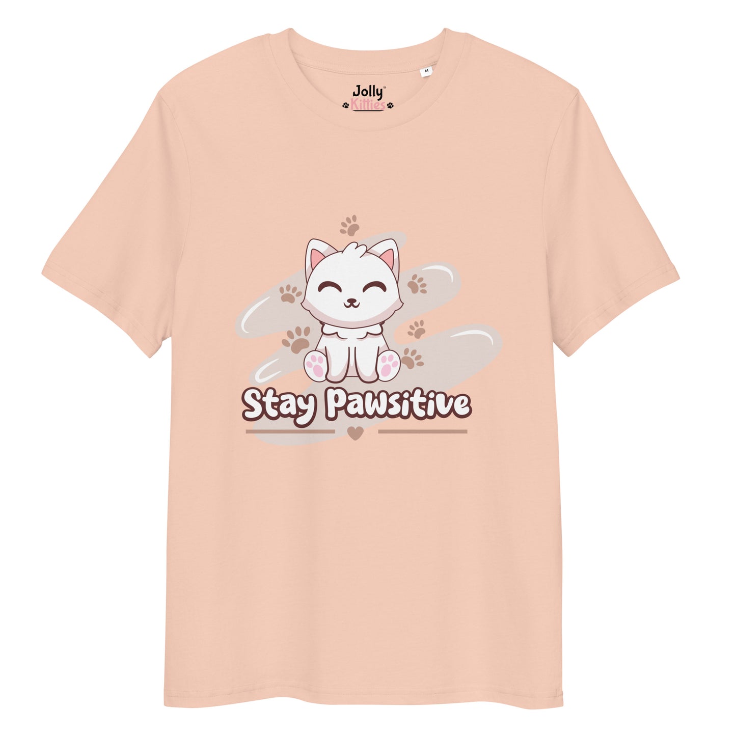 Cute Cat T-Shirt – Stay Pawsitive (Pink Splash) - JollyKitties