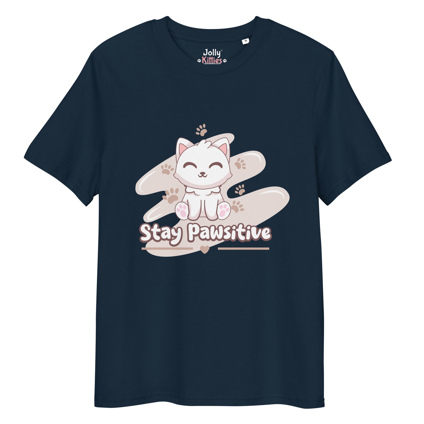 Cute Cat T-Shirt – Stay Pawsitive (Pink Splash) - JollyKitties