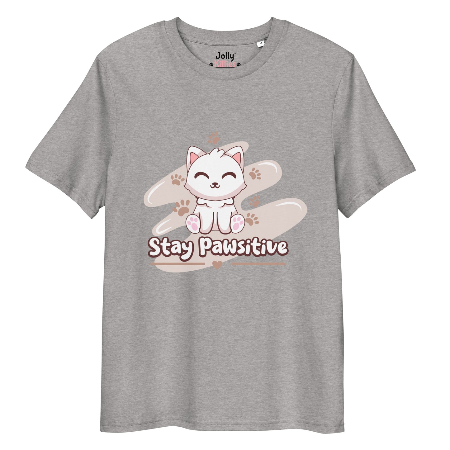 Cute Cat T-Shirt – Stay Pawsitive (Pink Splash) - JollyKitties