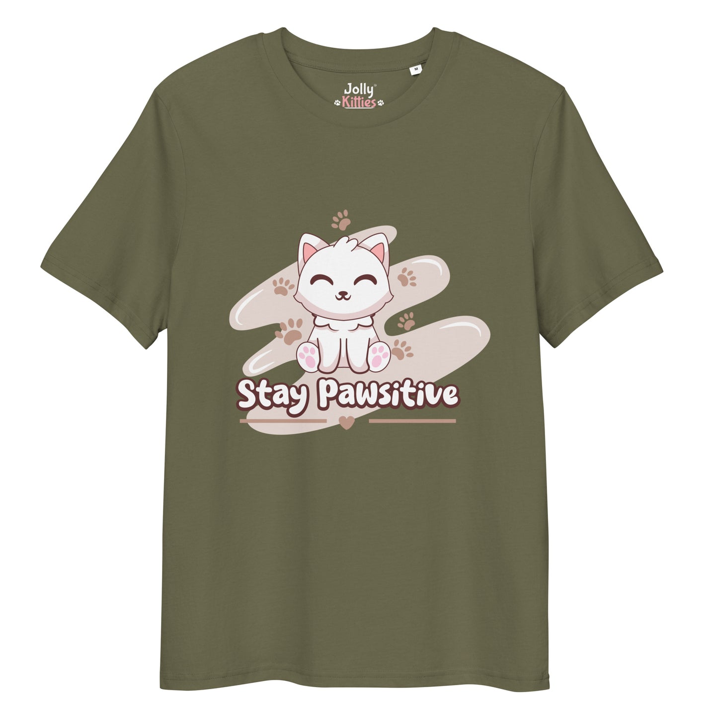 Cute Cat T-Shirt – Stay Pawsitive (Pink Splash) - JollyKitties
