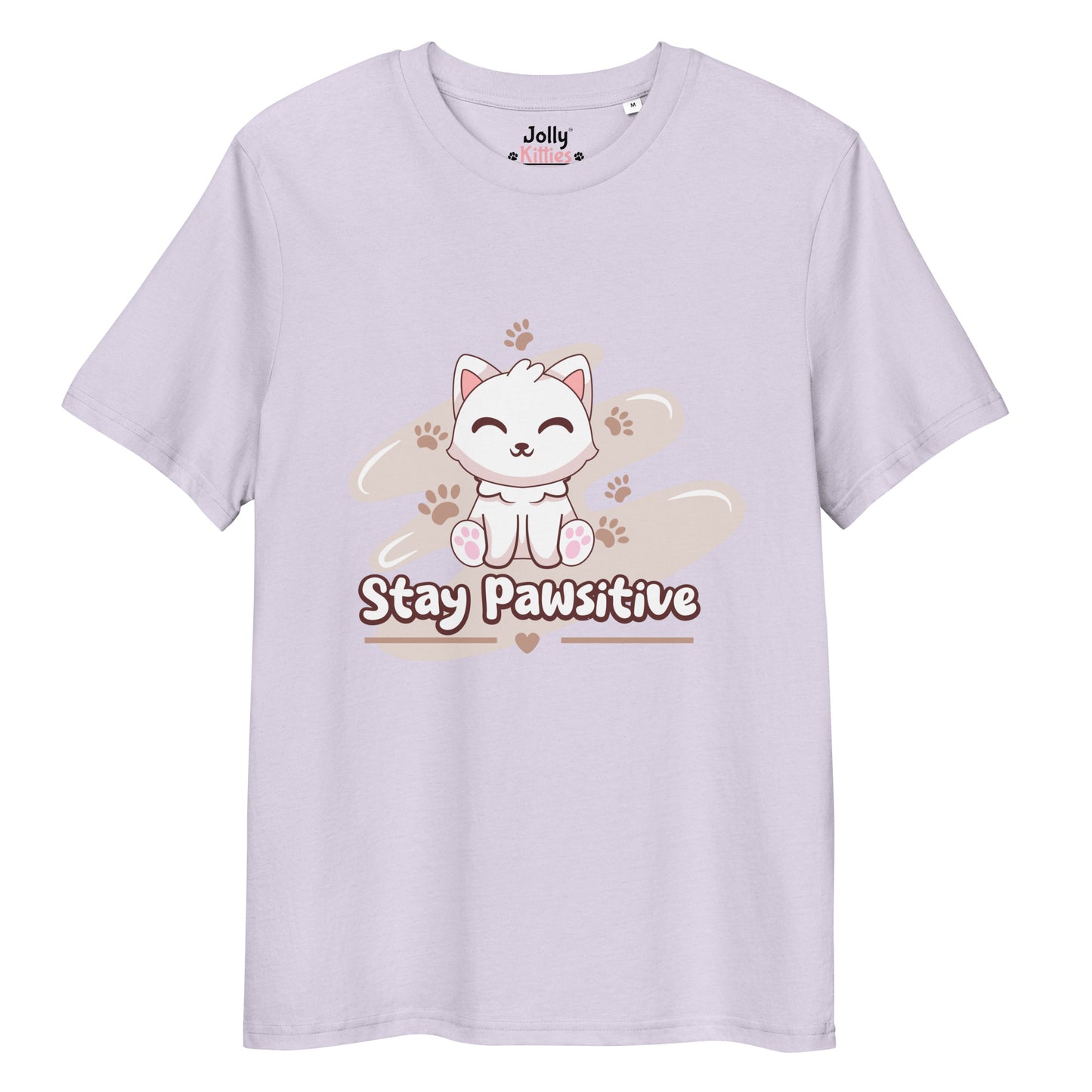 Cute Cat T-Shirt – Stay Pawsitive (Pink Splash) - JollyKitties