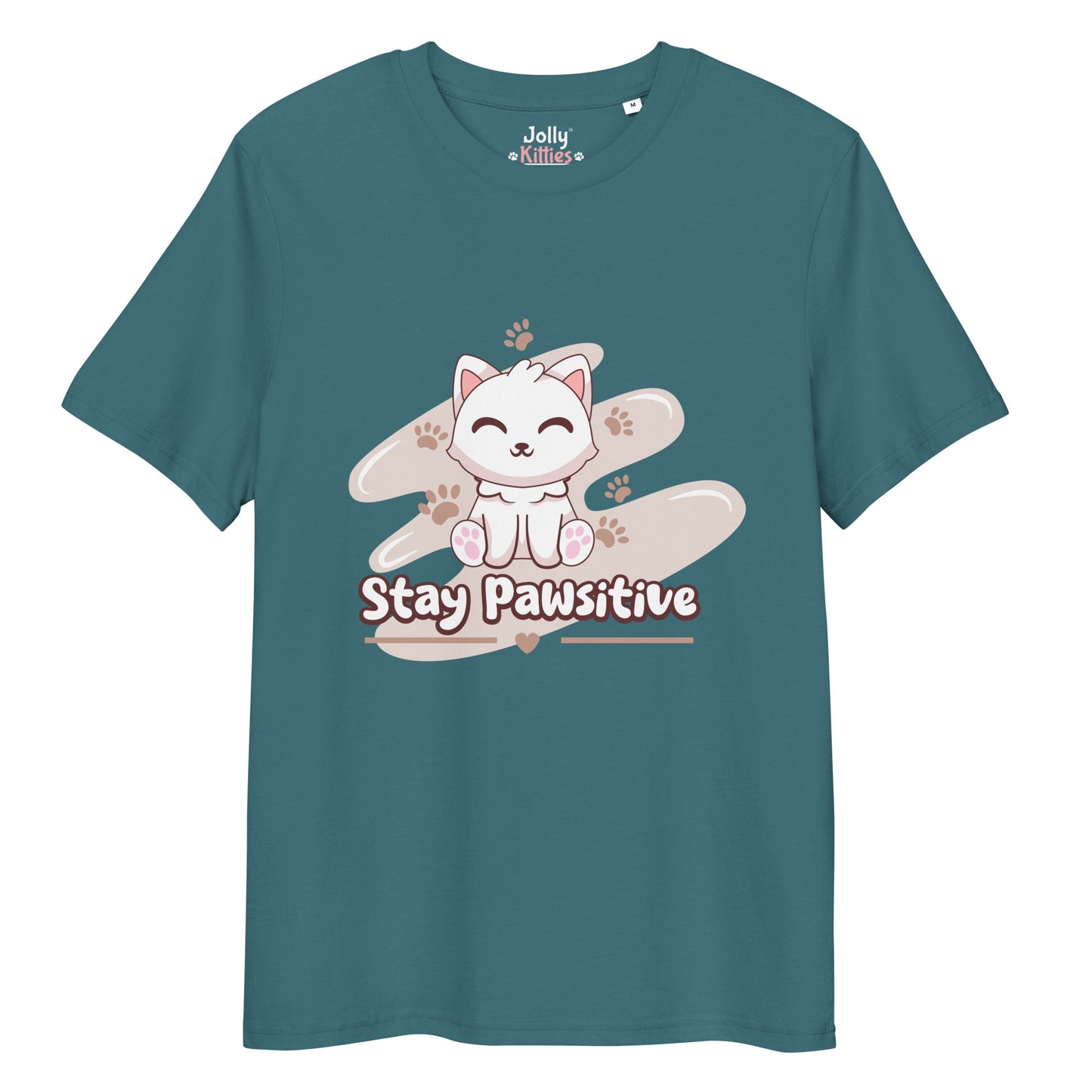 Cute Cat T-Shirt – Stay Pawsitive (Pink Splash) - JollyKitties