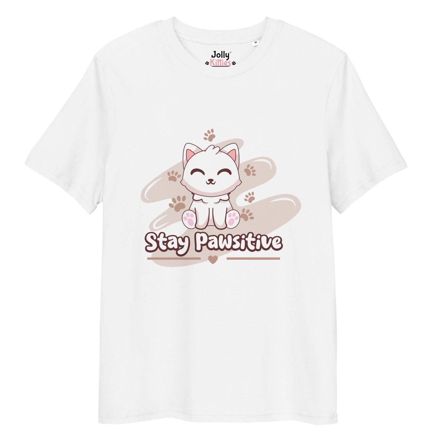 Cute Cat T-Shirt – Stay Pawsitive (Pink Splash) - JollyKitties