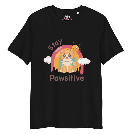 Cute Cat T-Shirt – Stay Pawsitive (Rainbow Joy) - JollyKitties