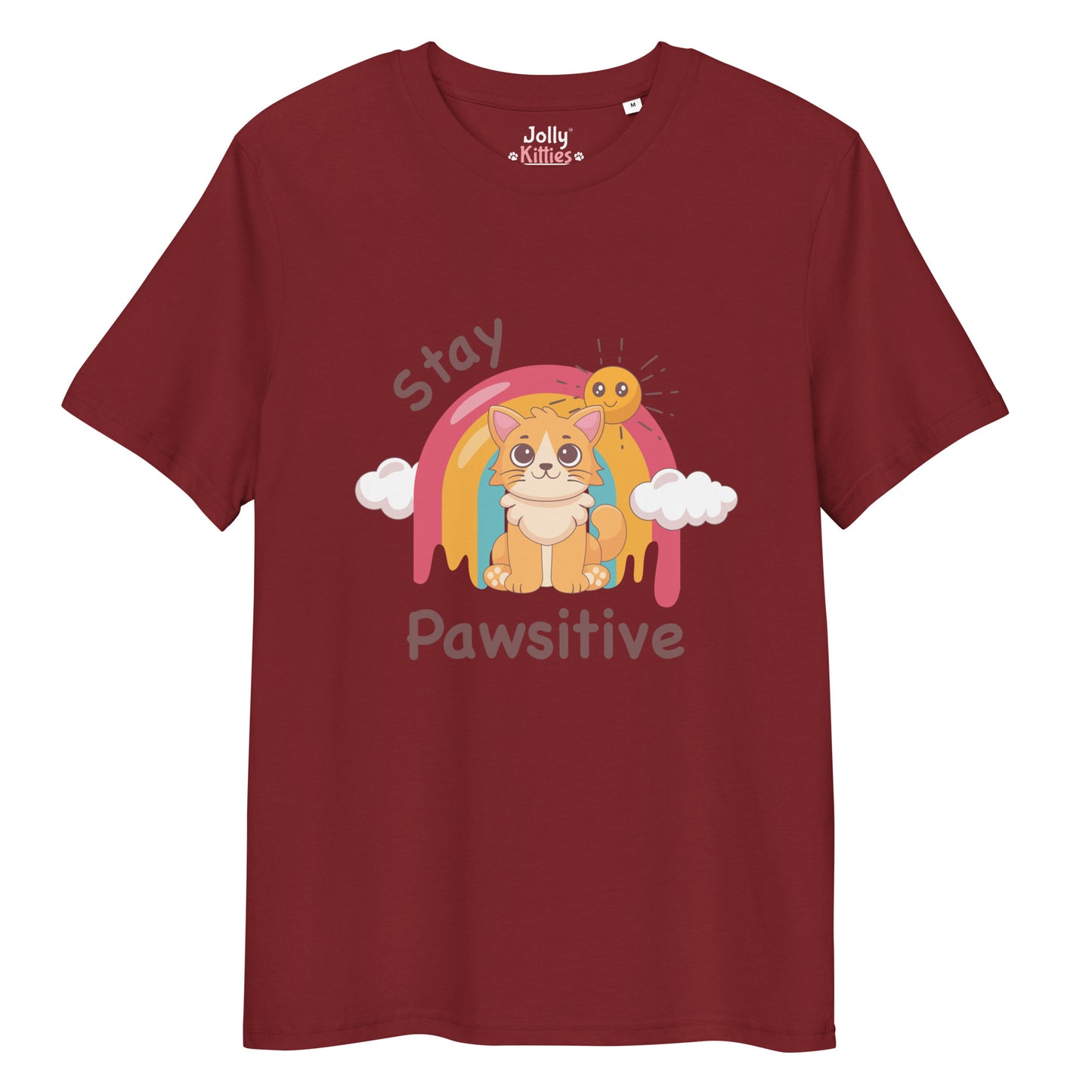 Cute Cat T-Shirt – Stay Pawsitive (Rainbow Joy) - JollyKitties