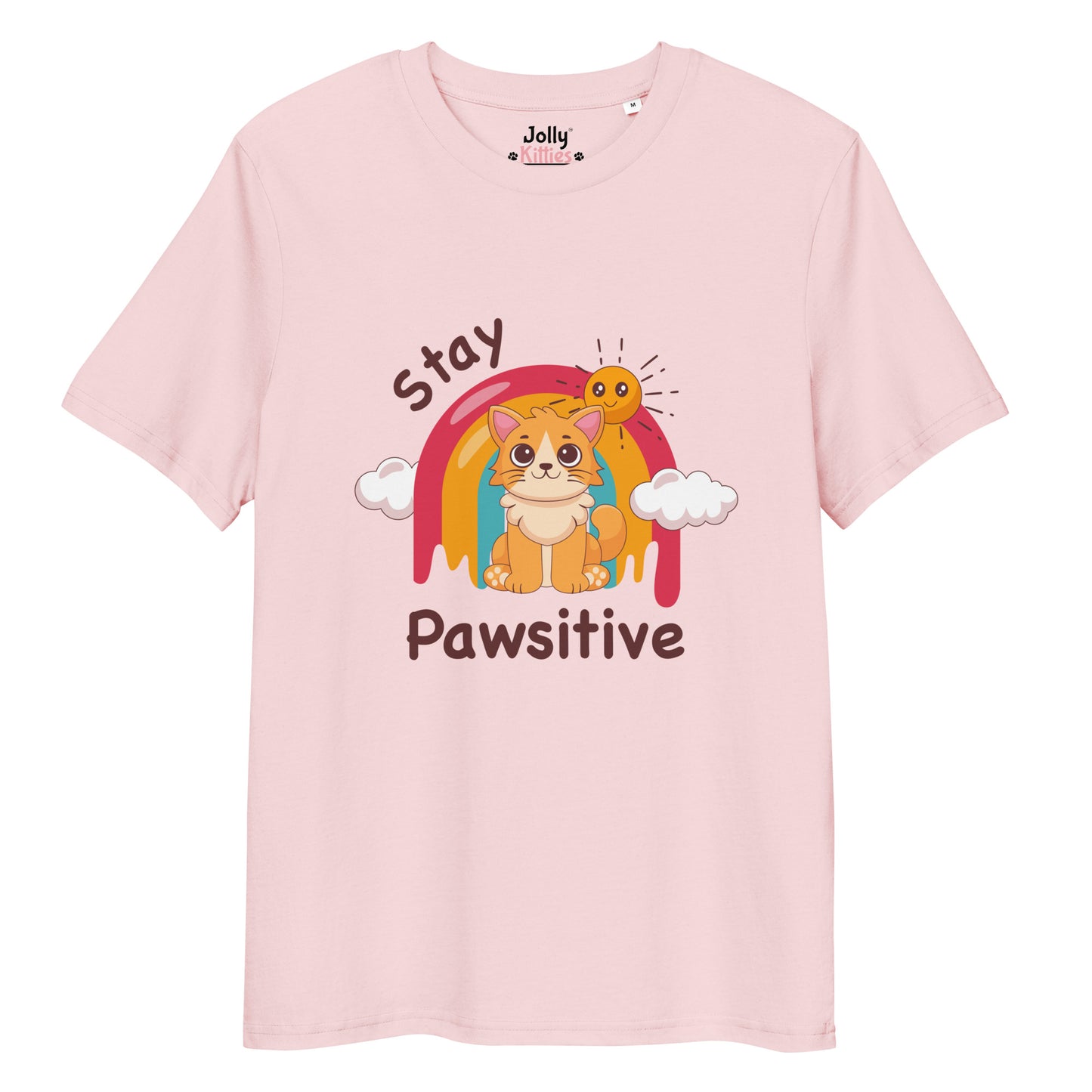 Cute Cat T-Shirt – Stay Pawsitive (Rainbow Joy) - JollyKitties