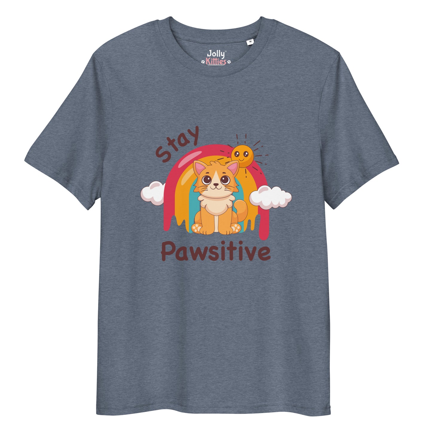 Cute Cat T-Shirt – Stay Pawsitive (Rainbow Joy) - JollyKitties