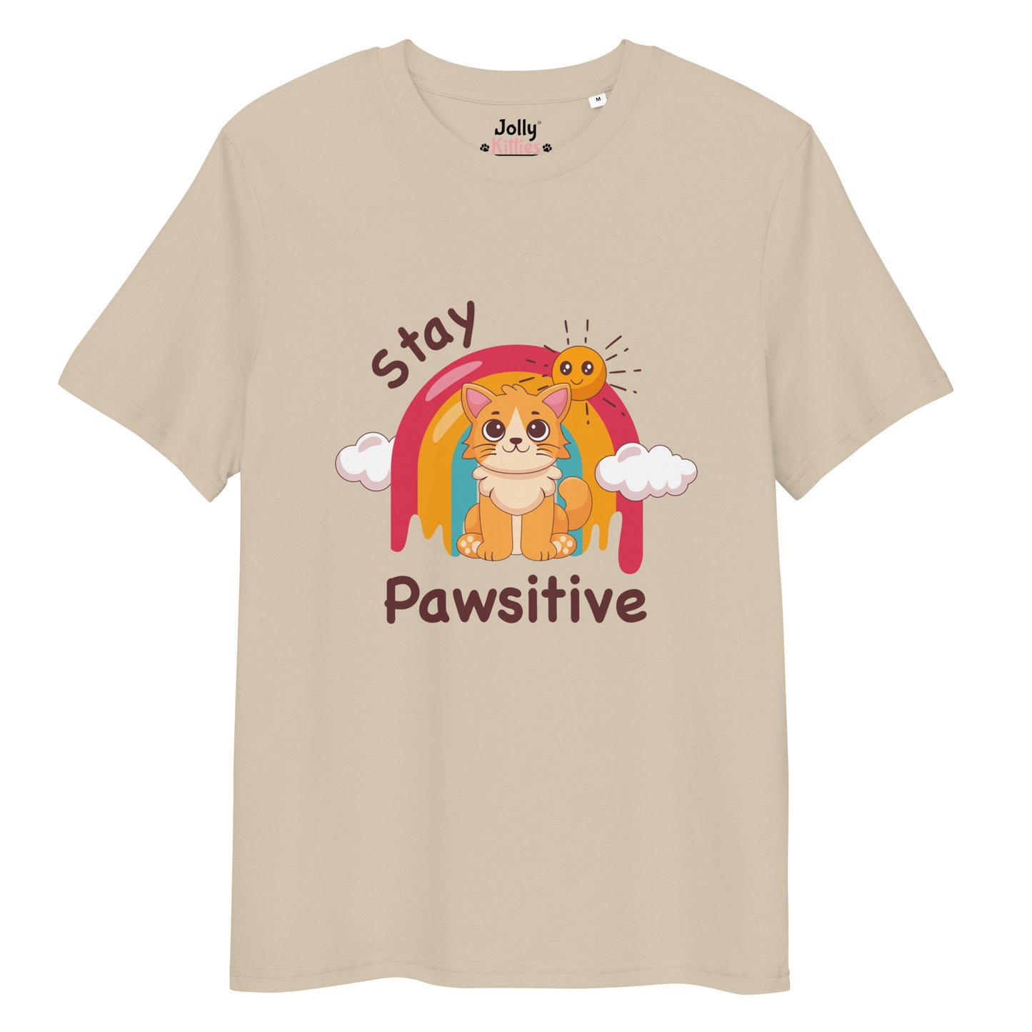 Cute Cat T-Shirt – Stay Pawsitive (Rainbow Joy) - JollyKitties
