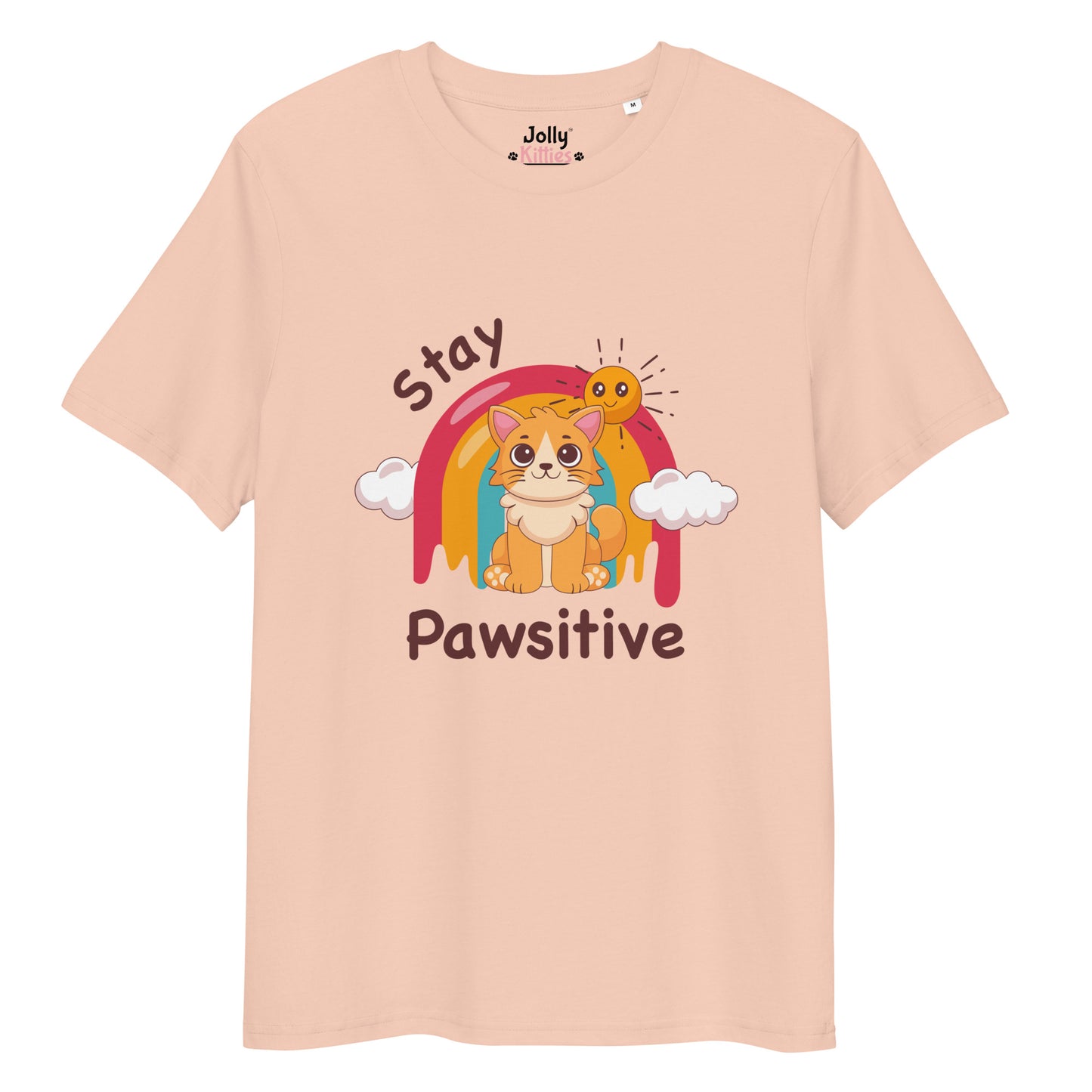 Cute Cat T-Shirt – Stay Pawsitive (Rainbow Joy) - JollyKitties
