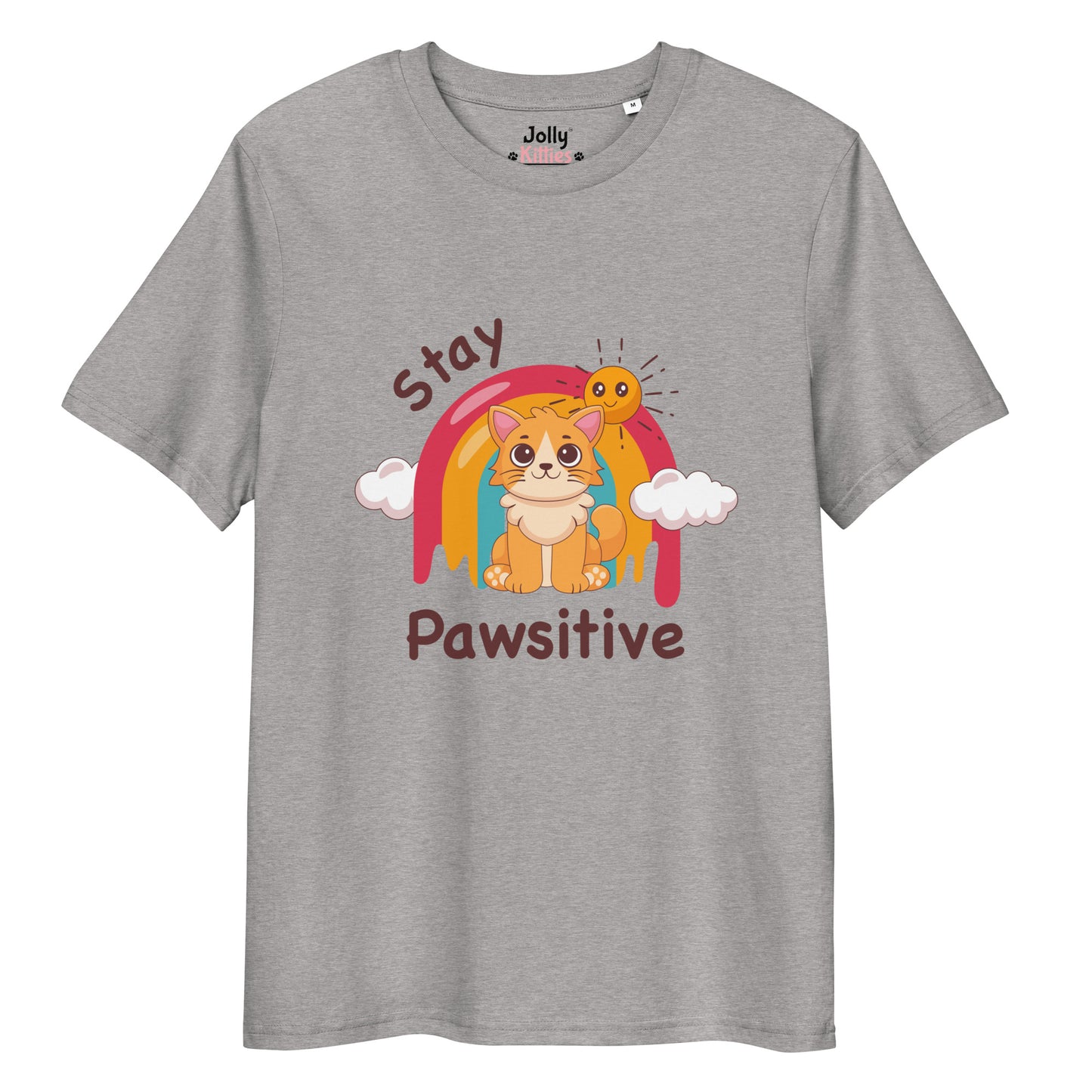 Cute Cat T-Shirt – Stay Pawsitive (Rainbow Joy) - JollyKitties