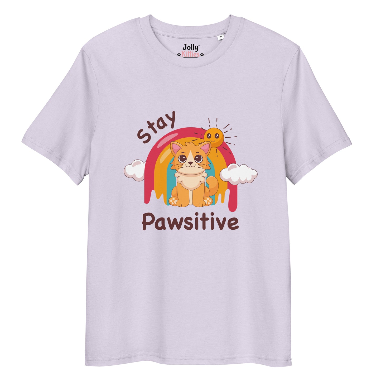 Cute Cat T-Shirt – Stay Pawsitive (Rainbow Joy) - JollyKitties