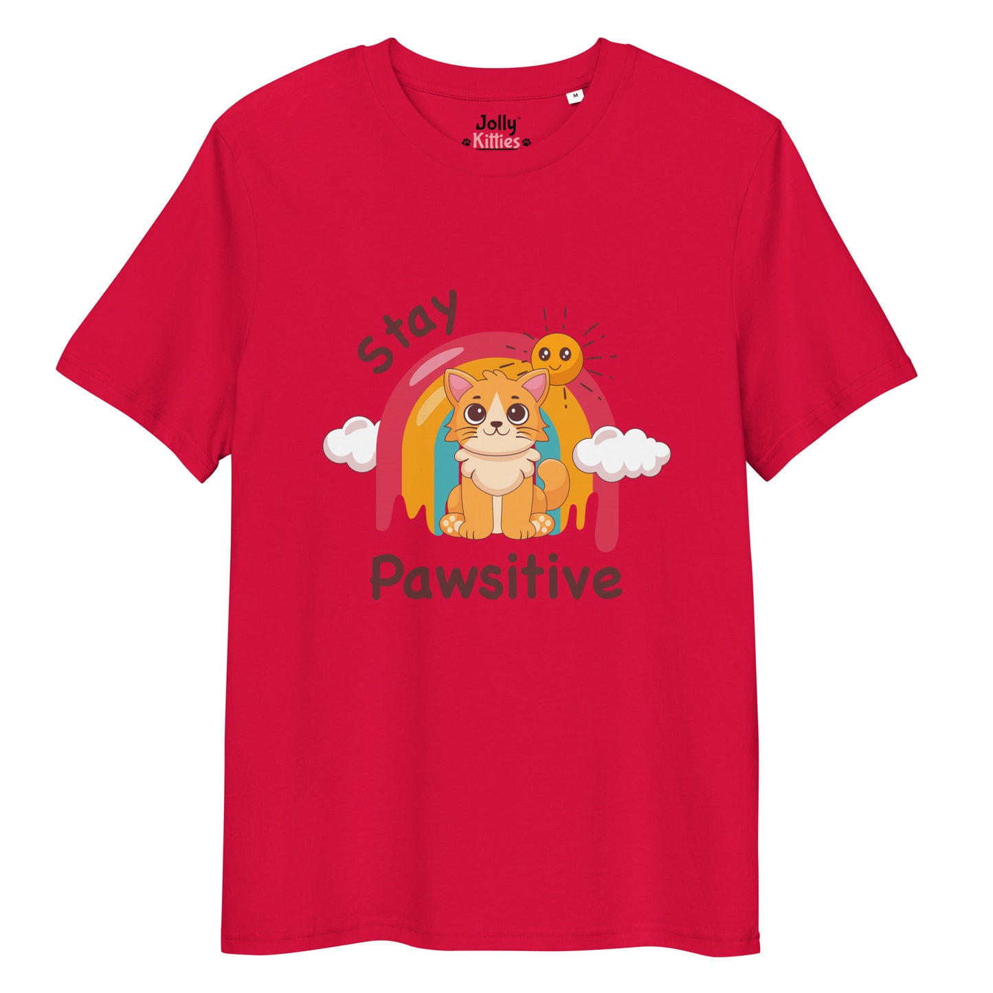 Cute Cat T-Shirt – Stay Pawsitive (Rainbow Joy) - JollyKitties