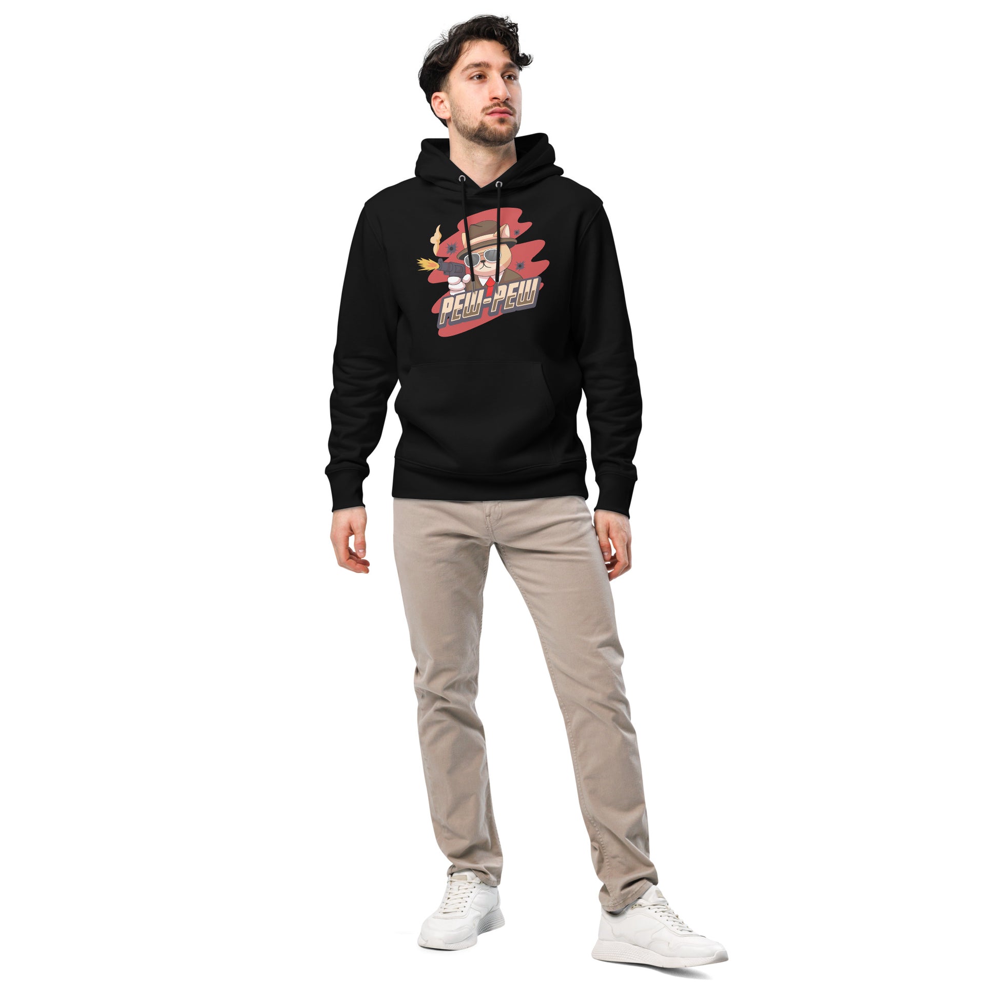 Funny Cat Hoodie – Pew Pew (Red Splash Edition) - JollyKitties