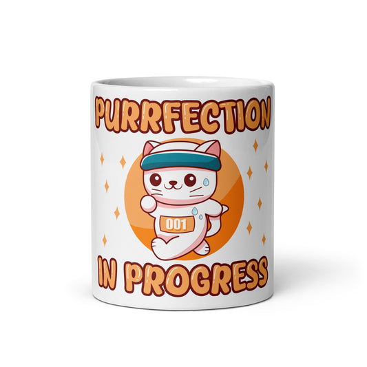 Funny Cat Mug – Purrfection in Progress (Marathon Edition) - JollyKitties