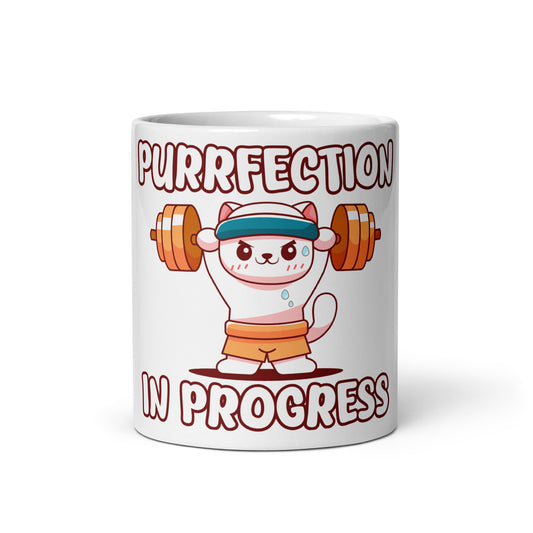 Funny Cat Mug – Purrfection in Progress (Weightlifting Edition) - JollyKitties