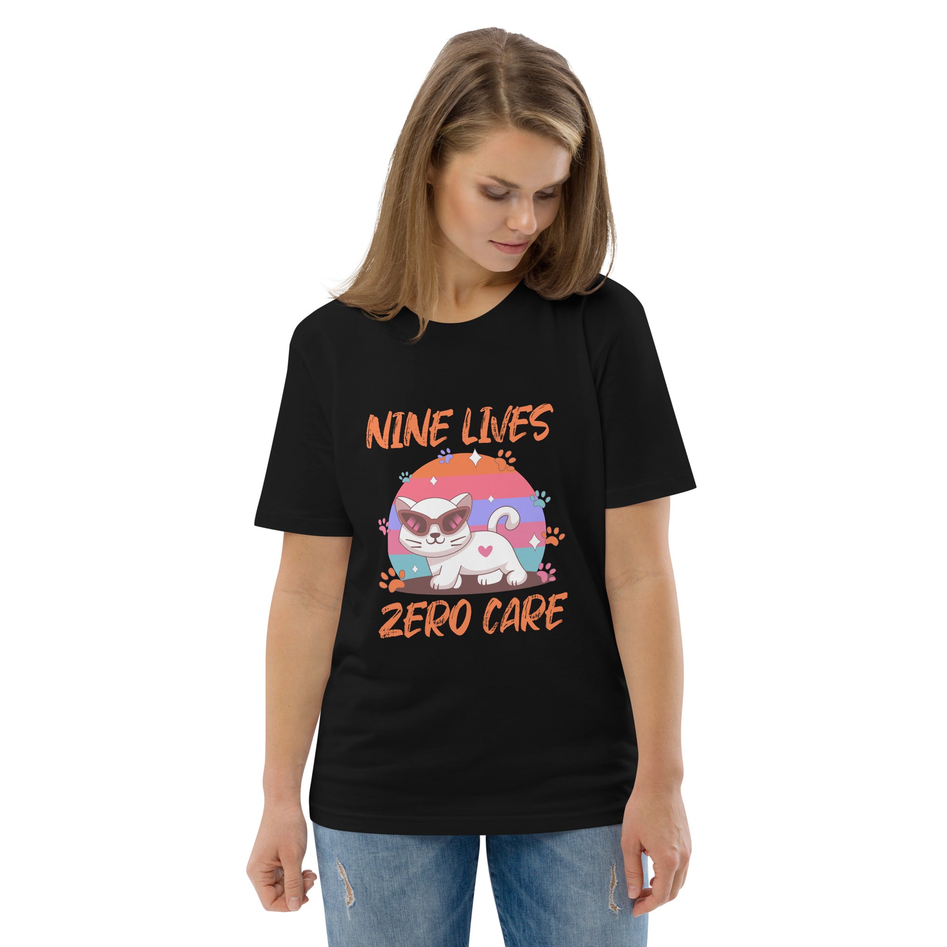 Funny Cat T-Shirt – Nine Lives Zero Care - JollyKitties