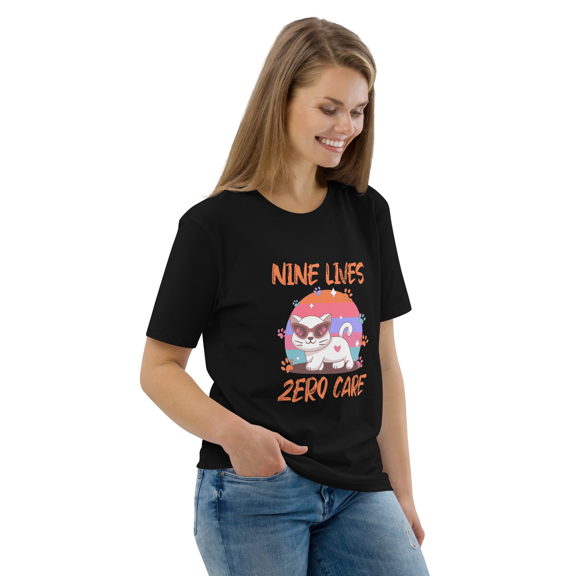 Funny Cat T-Shirt – Nine Lives Zero Care - JollyKitties