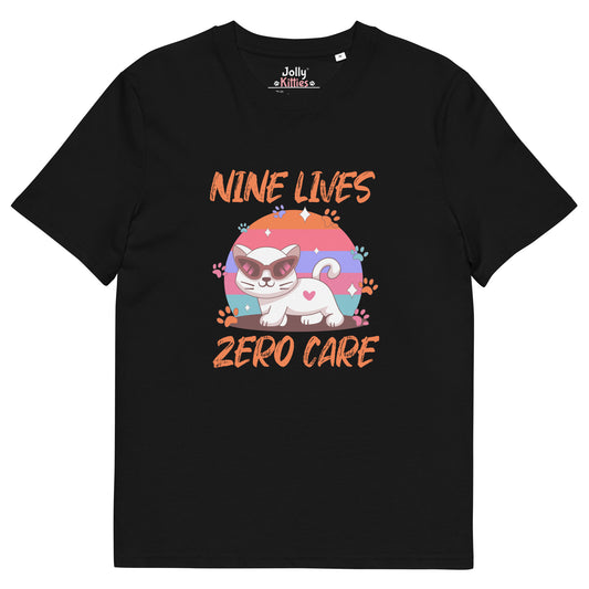 Funny Cat T-Shirt – Nine Lives Zero Care - JollyKitties