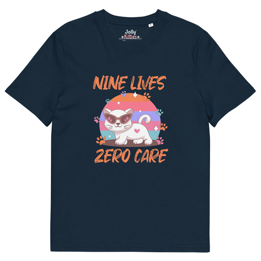 Funny Cat T-Shirt – Nine Lives Zero Care - JollyKitties