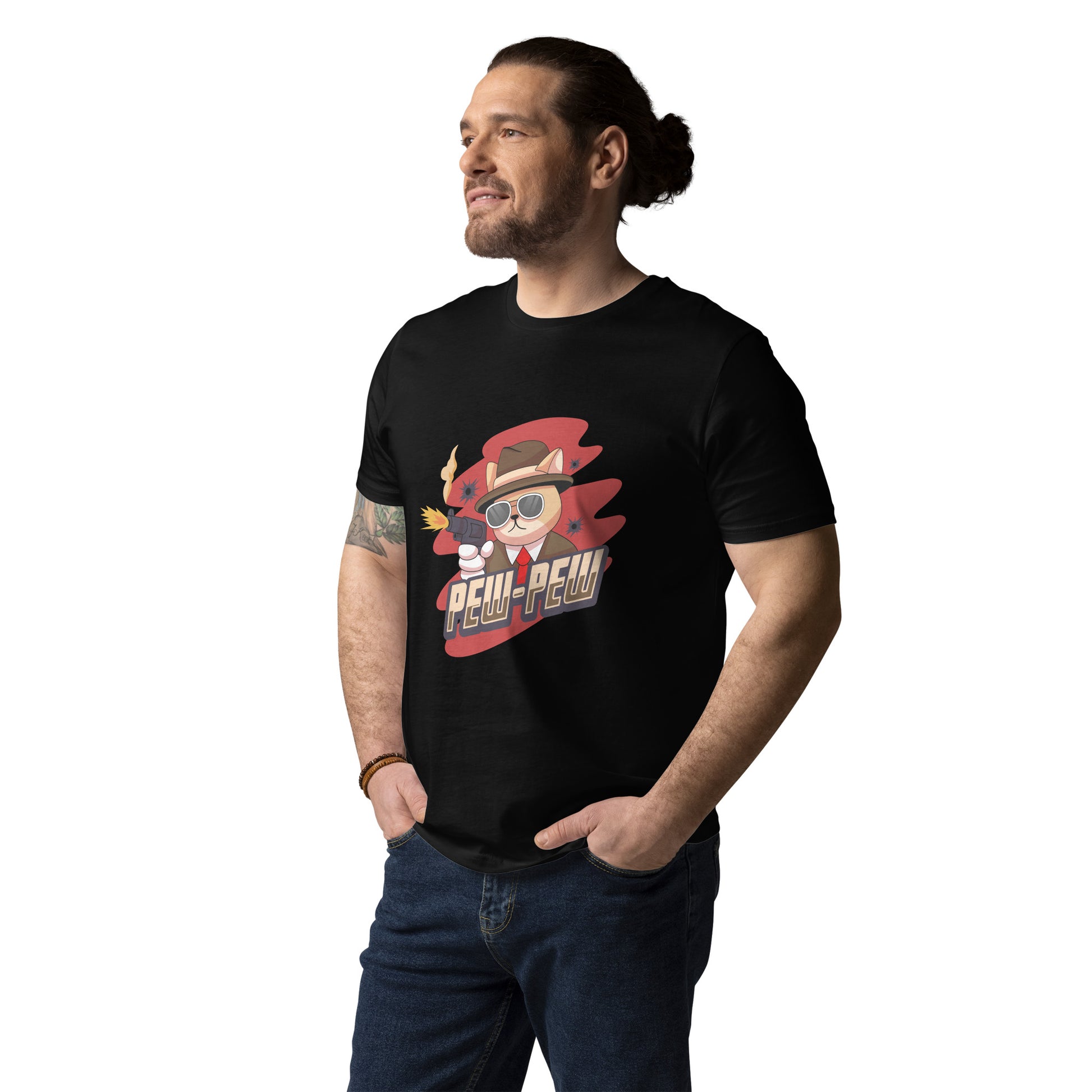Funny Cat T-Shirt – Pew Pew (Red Splash Edition) - JollyKitties
