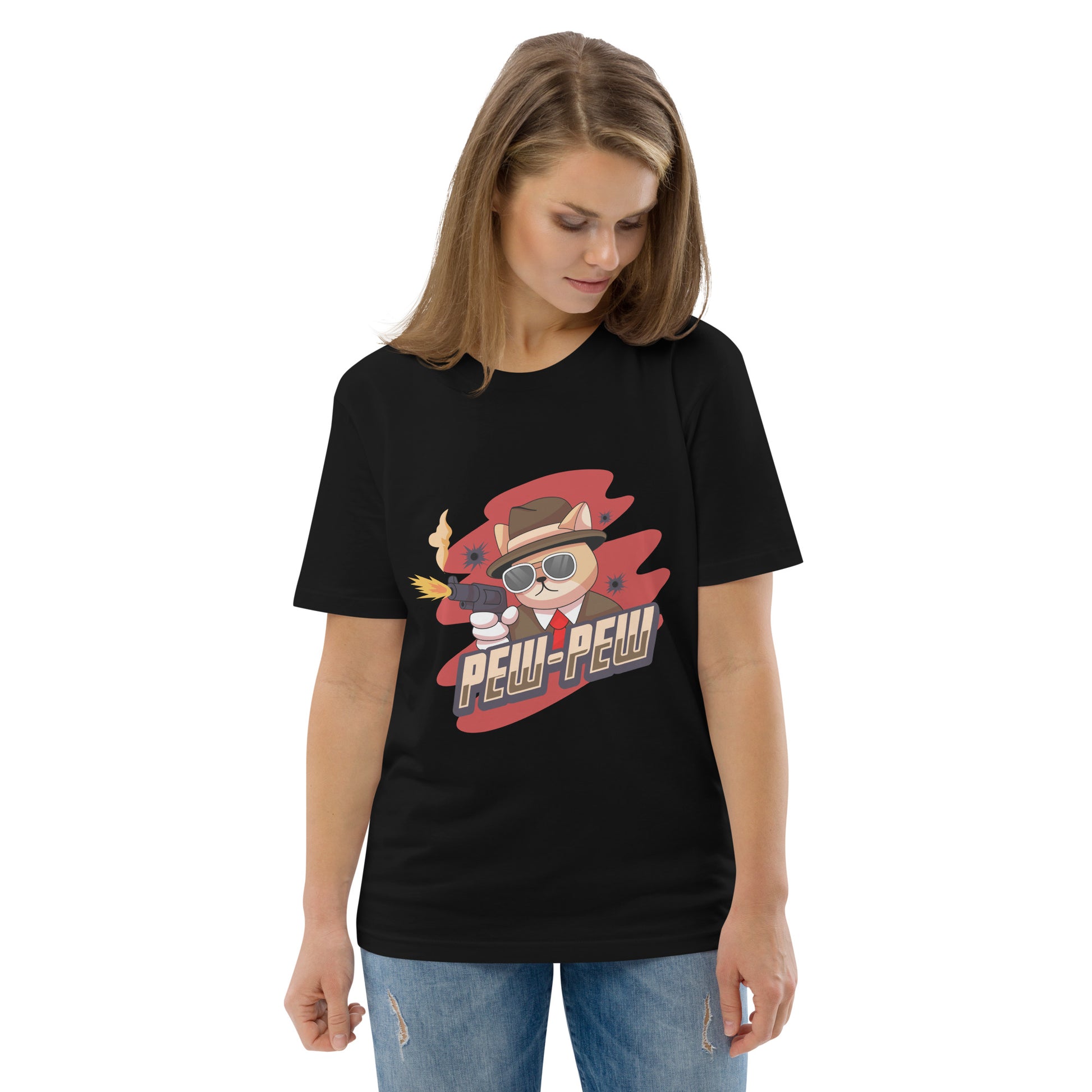 Funny Cat T-Shirt – Pew Pew (Red Splash Edition) - JollyKitties