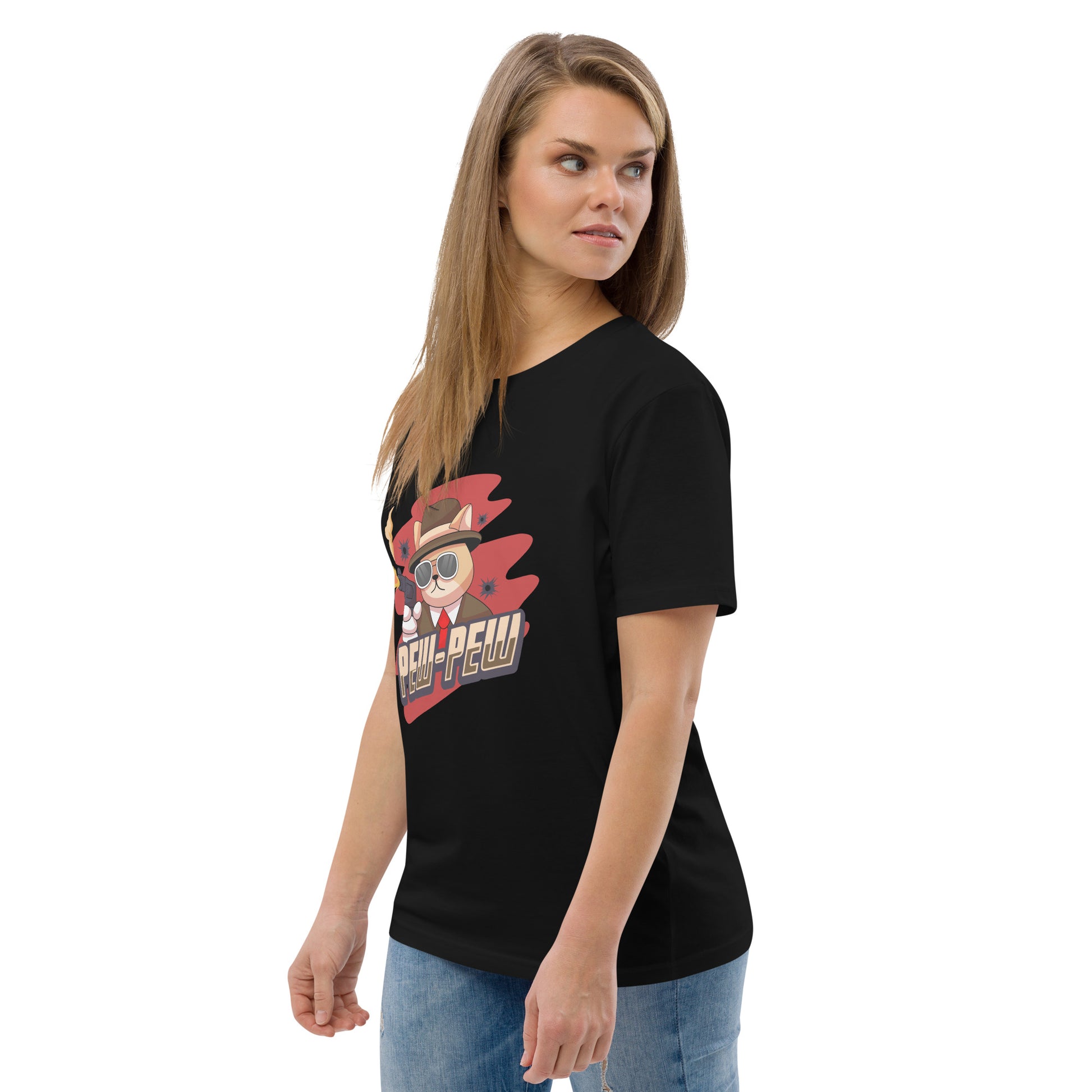 Funny Cat T-Shirt – Pew Pew (Red Splash Edition) - JollyKitties