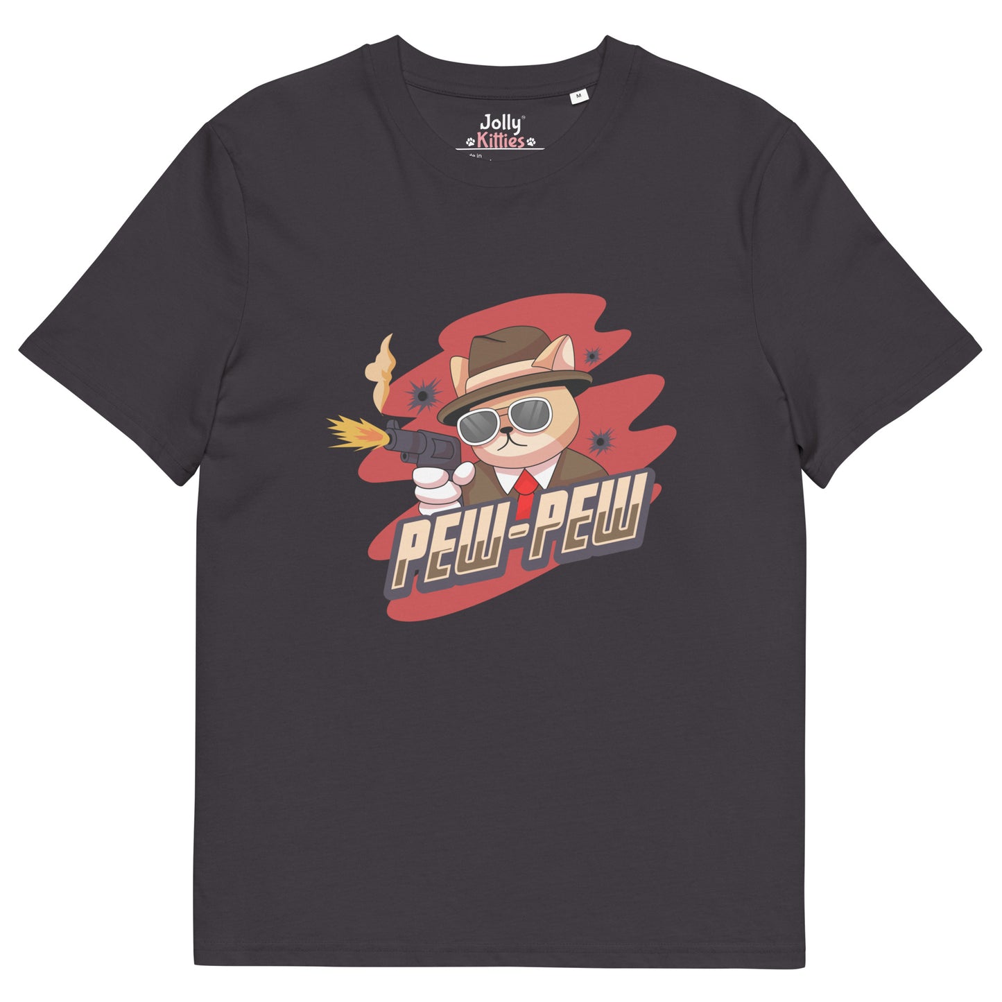 Funny Cat T-Shirt – Pew Pew (Red Splash Edition) - JollyKitties