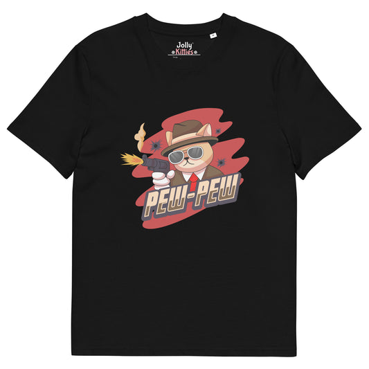 Funny Cat T-Shirt – Pew Pew (Red Splash Edition) - JollyKitties