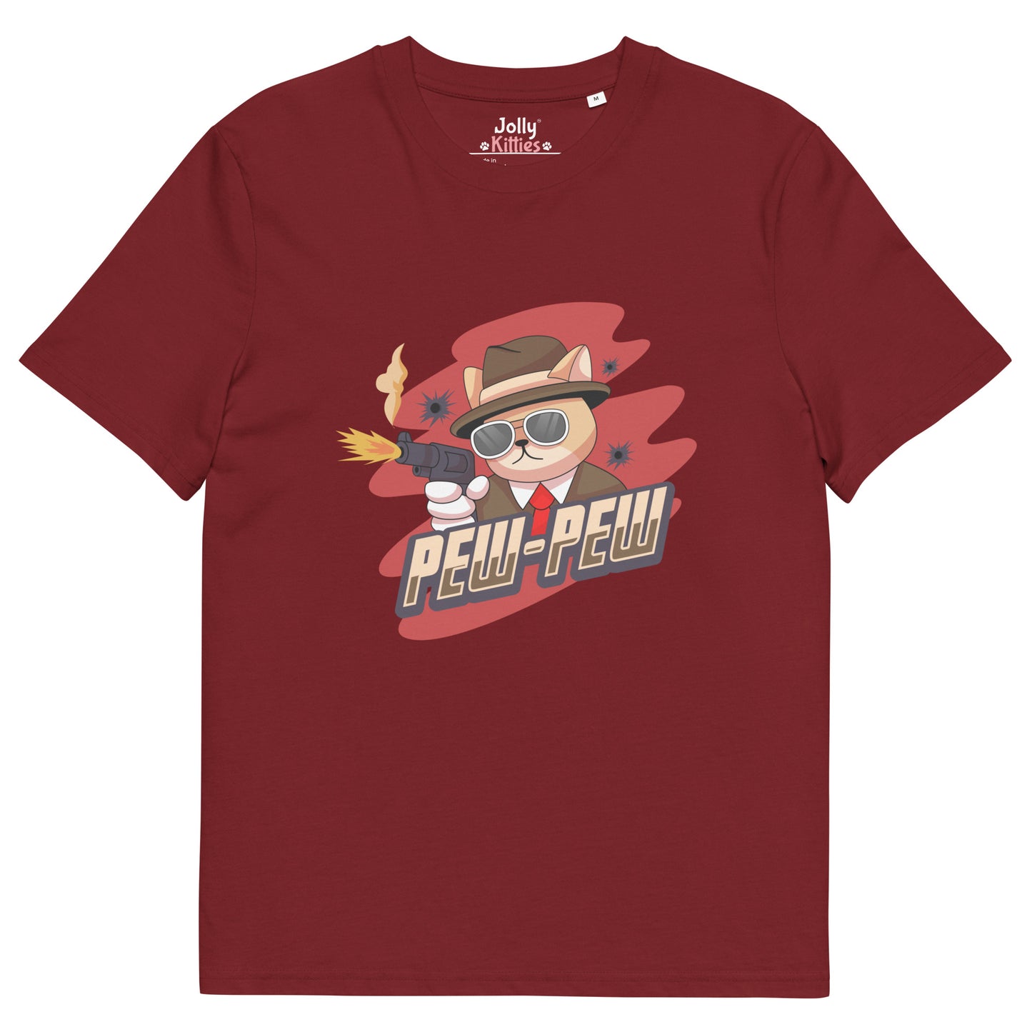 Funny Cat T-Shirt – Pew Pew (Red Splash Edition) - JollyKitties