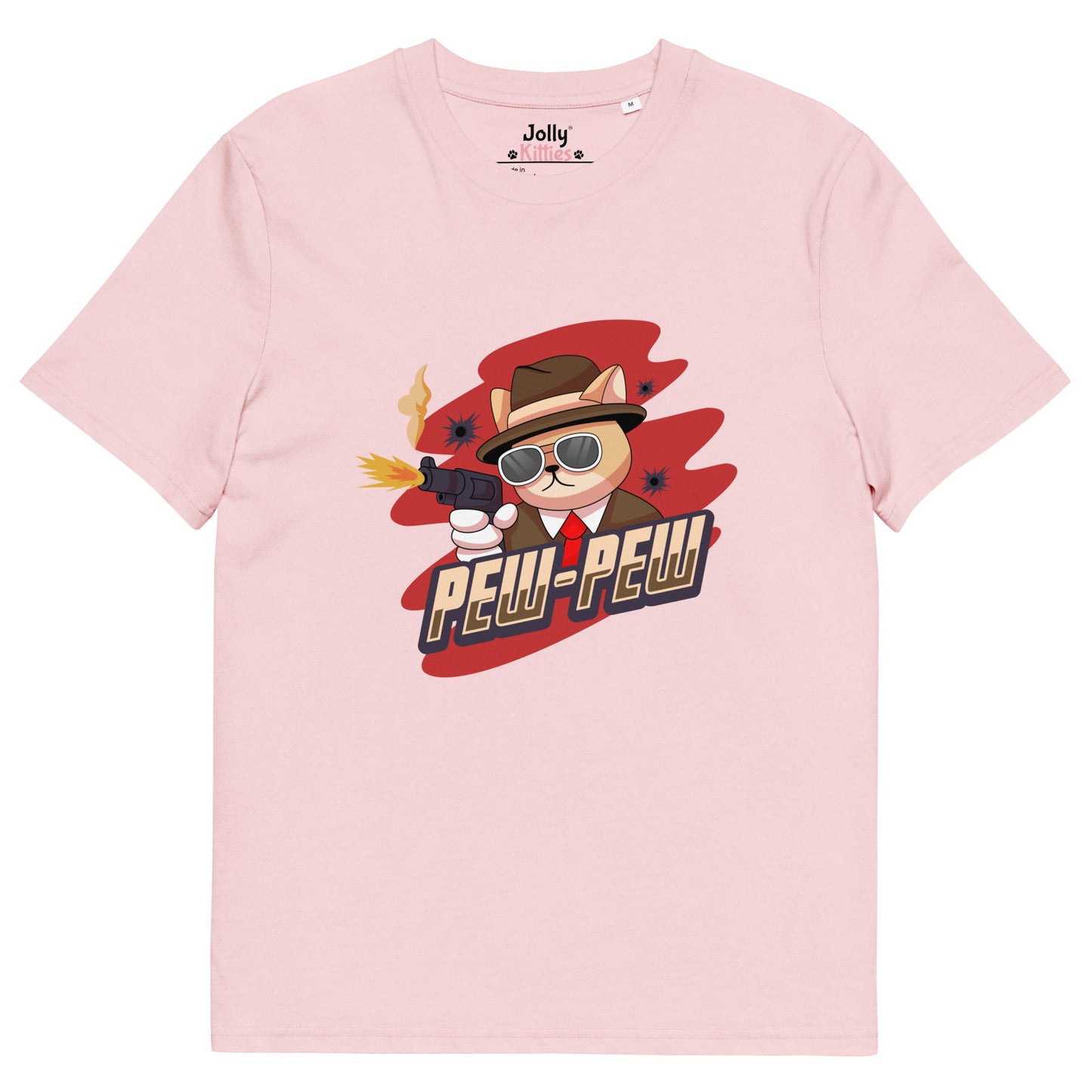Funny Cat T-Shirt – Pew Pew (Red Splash Edition) - JollyKitties