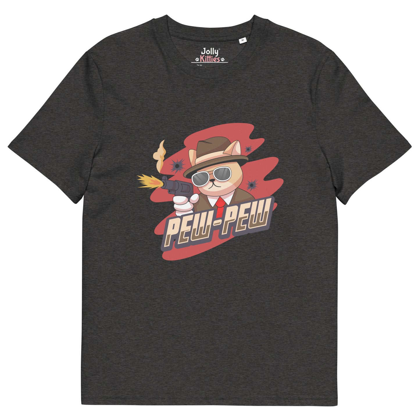 Funny Cat T-Shirt – Pew Pew (Red Splash Edition) - JollyKitties
