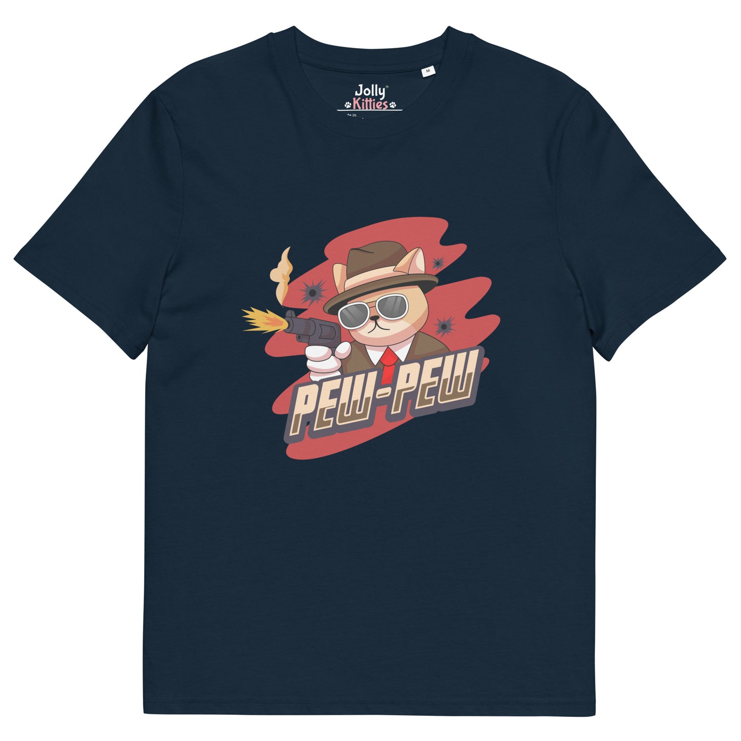 Funny Cat T-Shirt – Pew Pew (Red Splash Edition) - JollyKitties