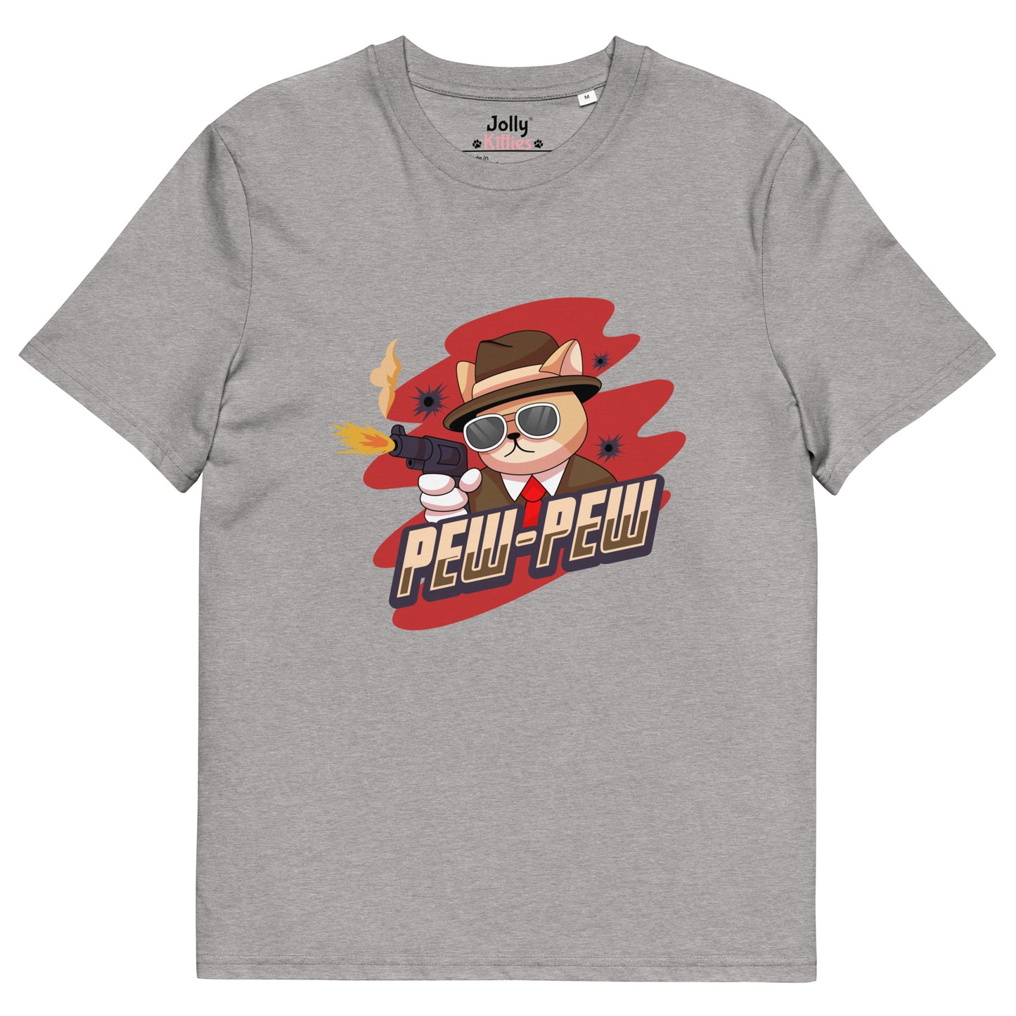 Funny Cat T-Shirt – Pew Pew (Red Splash Edition) - JollyKitties