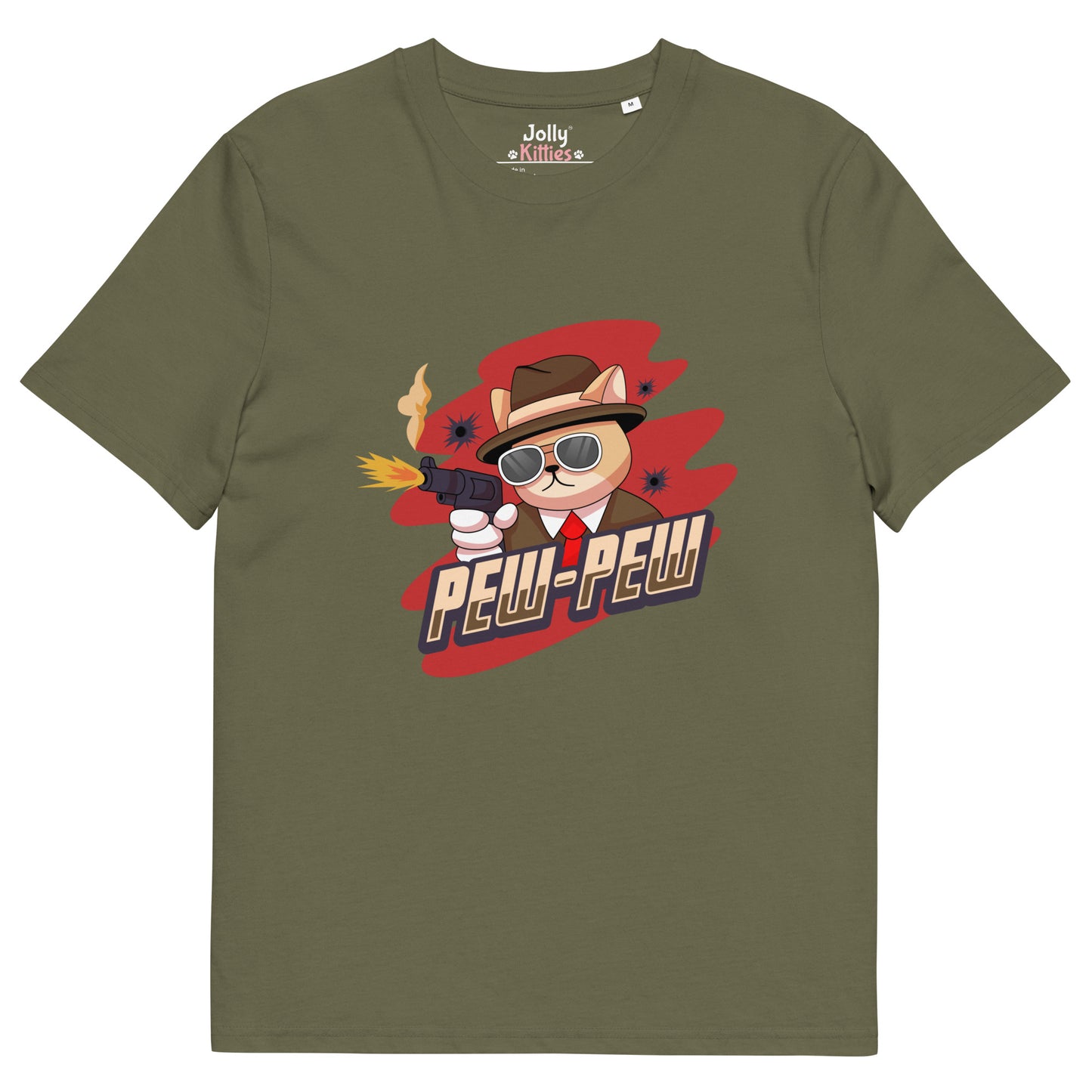 Funny Cat T-Shirt – Pew Pew (Red Splash Edition) - JollyKitties