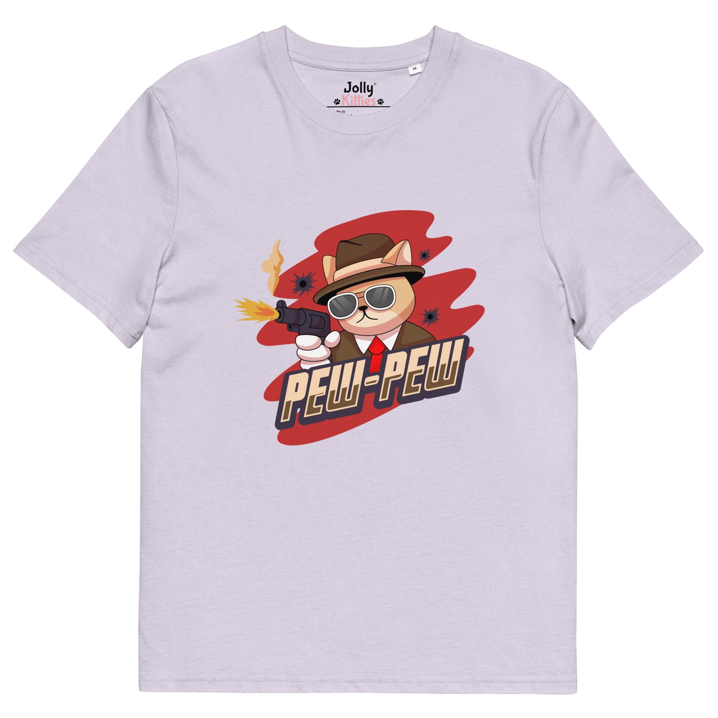 Funny Cat T-Shirt – Pew Pew (Red Splash Edition) - JollyKitties