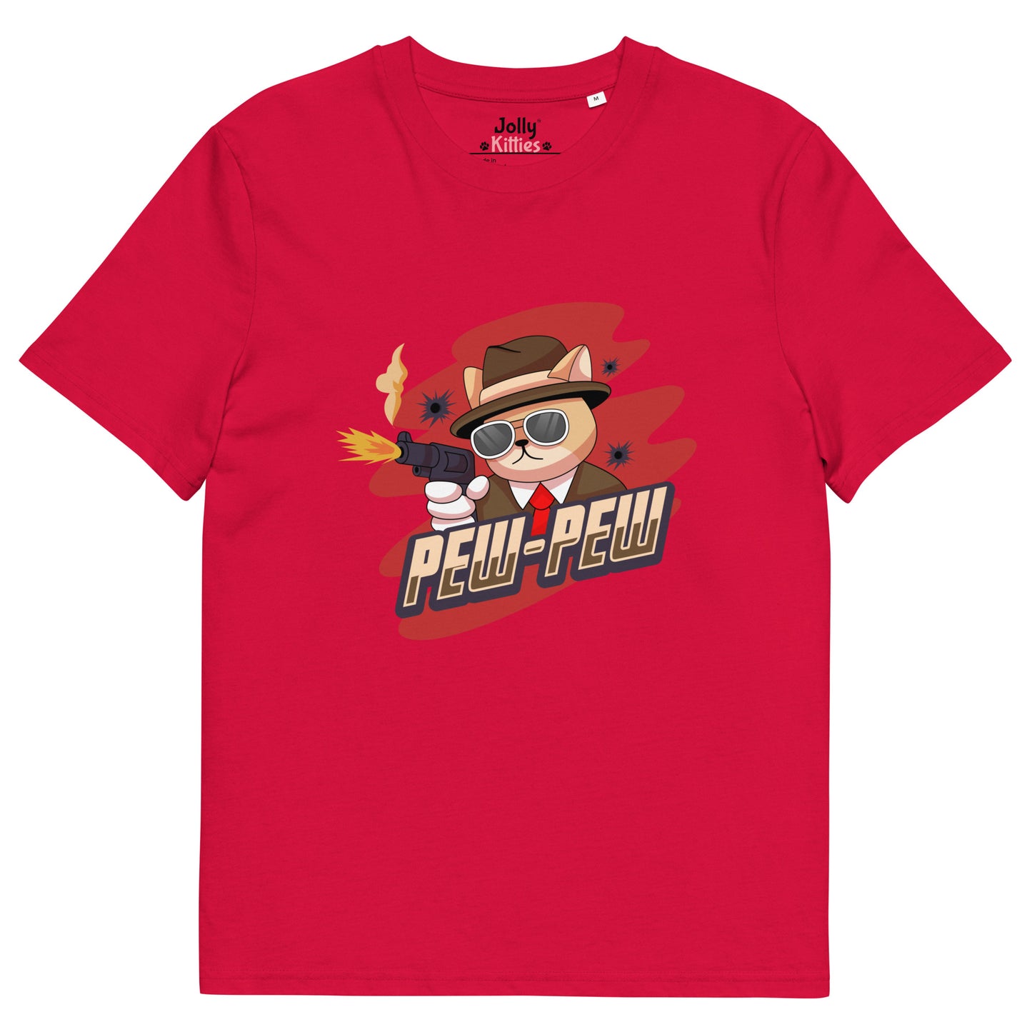Funny Cat T-Shirt – Pew Pew (Red Splash Edition) - JollyKitties