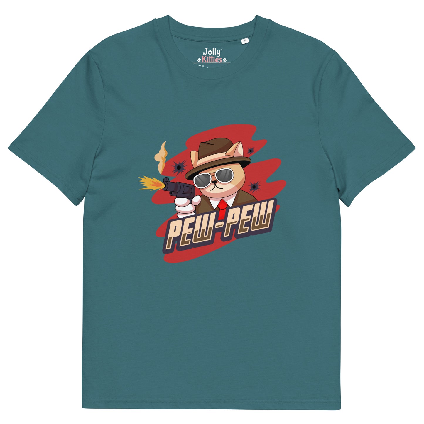 Funny Cat T-Shirt – Pew Pew (Red Splash Edition) - JollyKitties