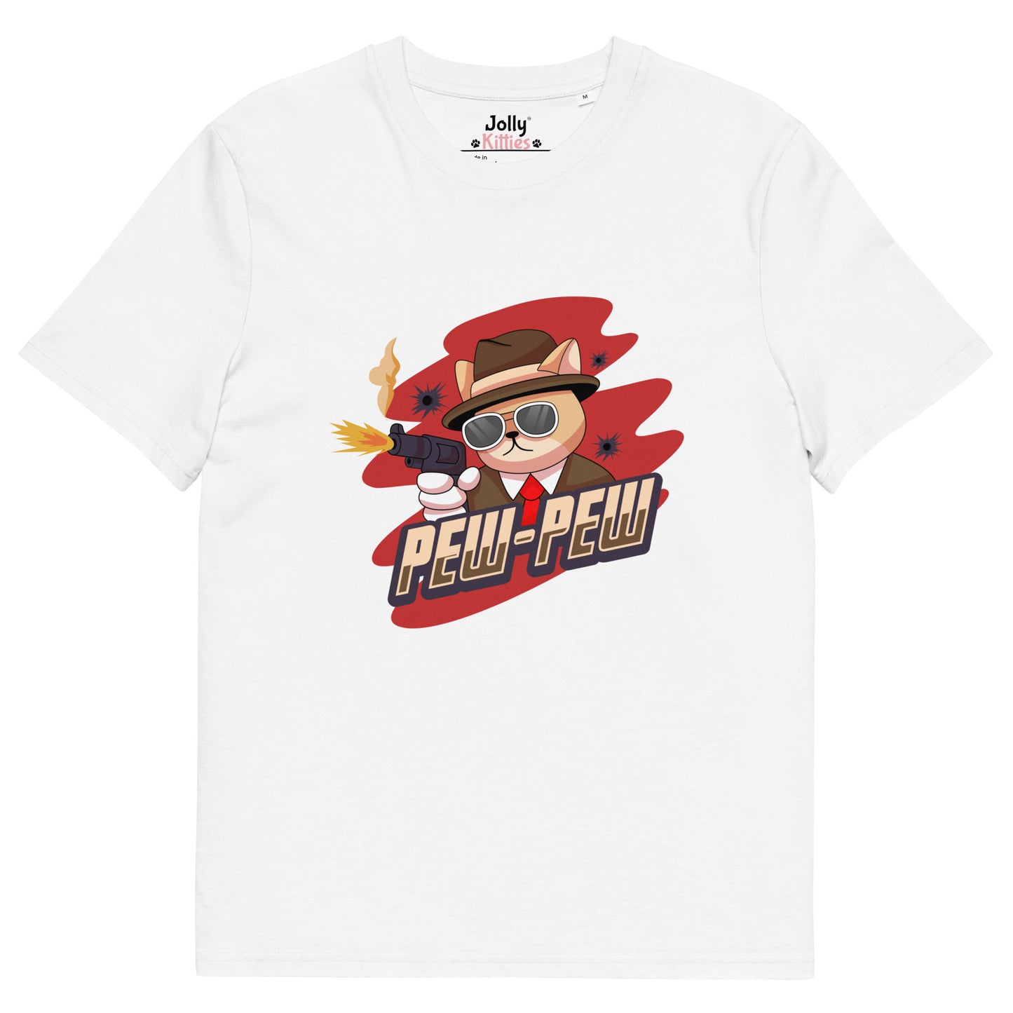 Funny Cat T-Shirt – Pew Pew (Red Splash Edition) - JollyKitties