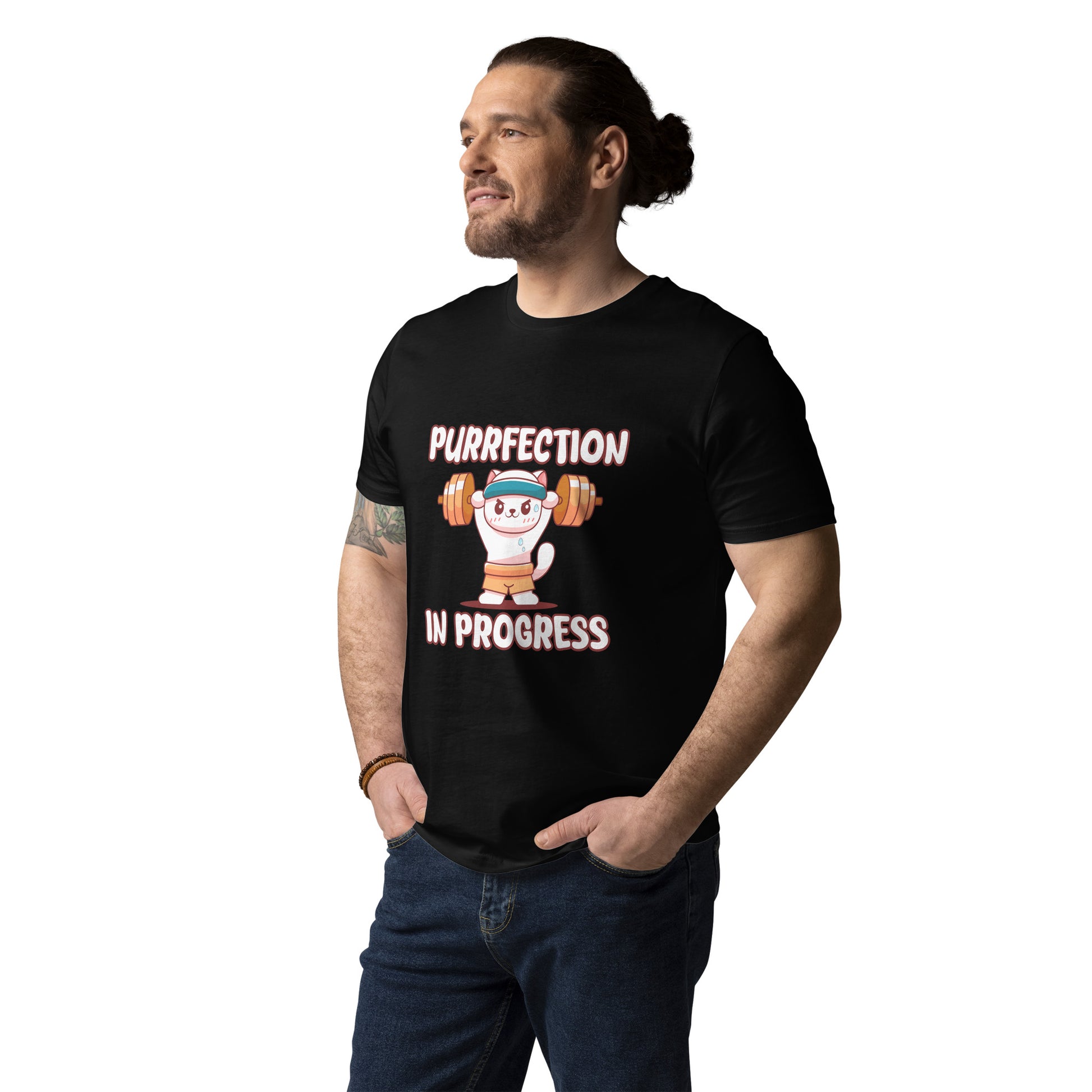 Funny Cat T-Shirt – Purrfection in Progress (Weightlifting Edition) - JollyKitties