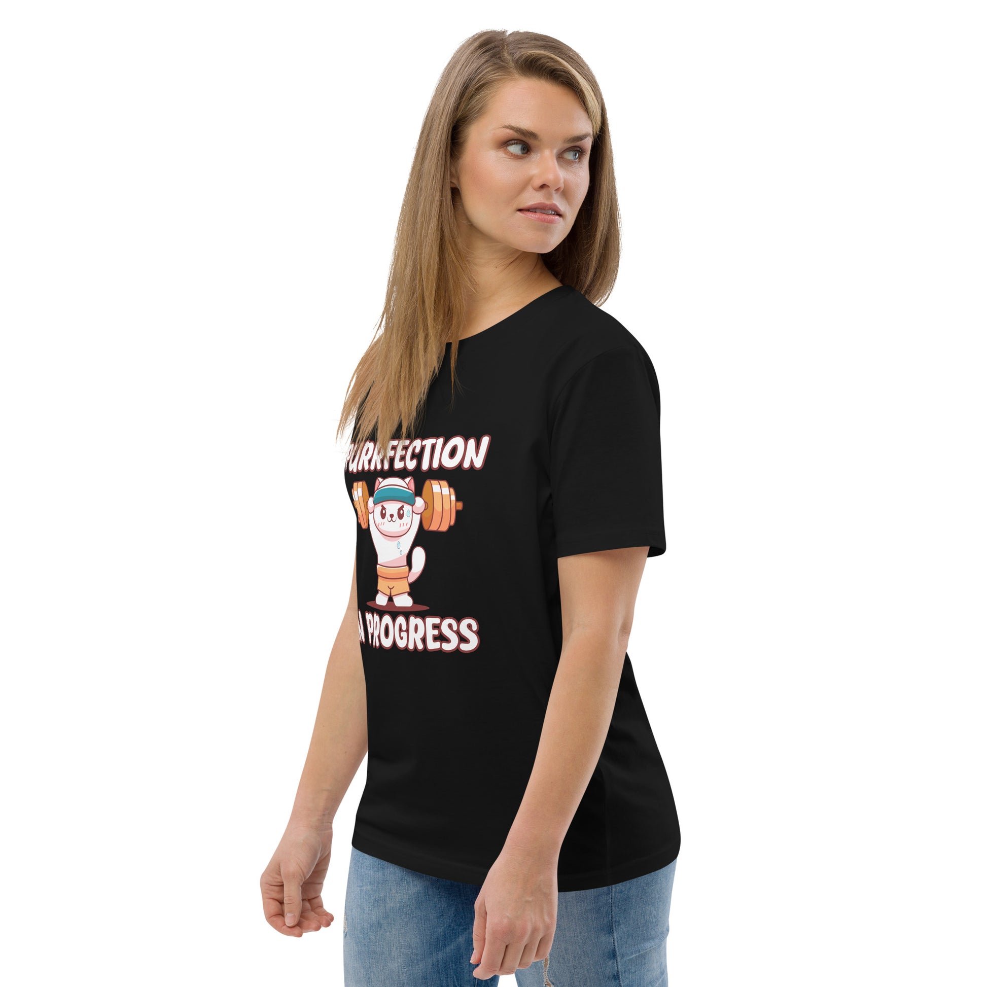Funny Cat T-Shirt – Purrfection in Progress (Weightlifting Edition) - JollyKitties