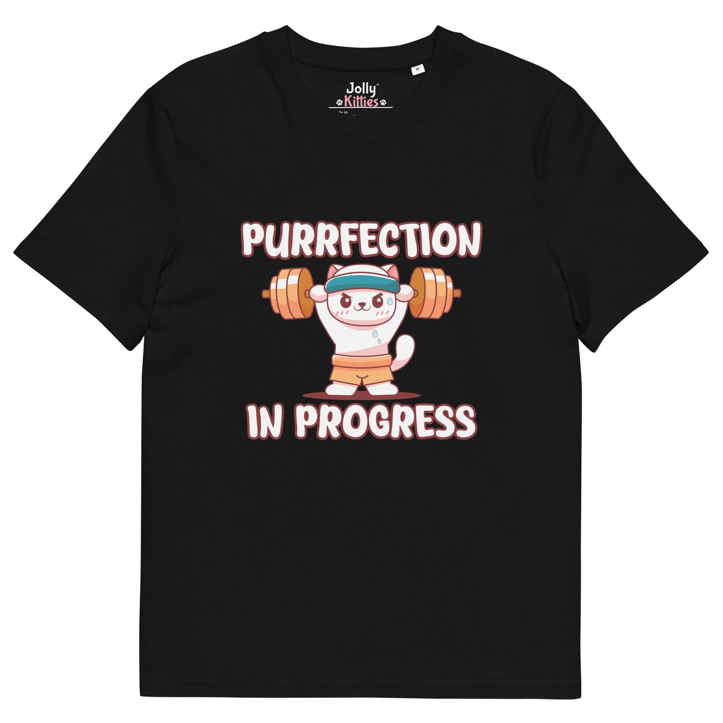 Funny Cat T-Shirt – Purrfection in Progress (Weightlifting Edition) - JollyKitties