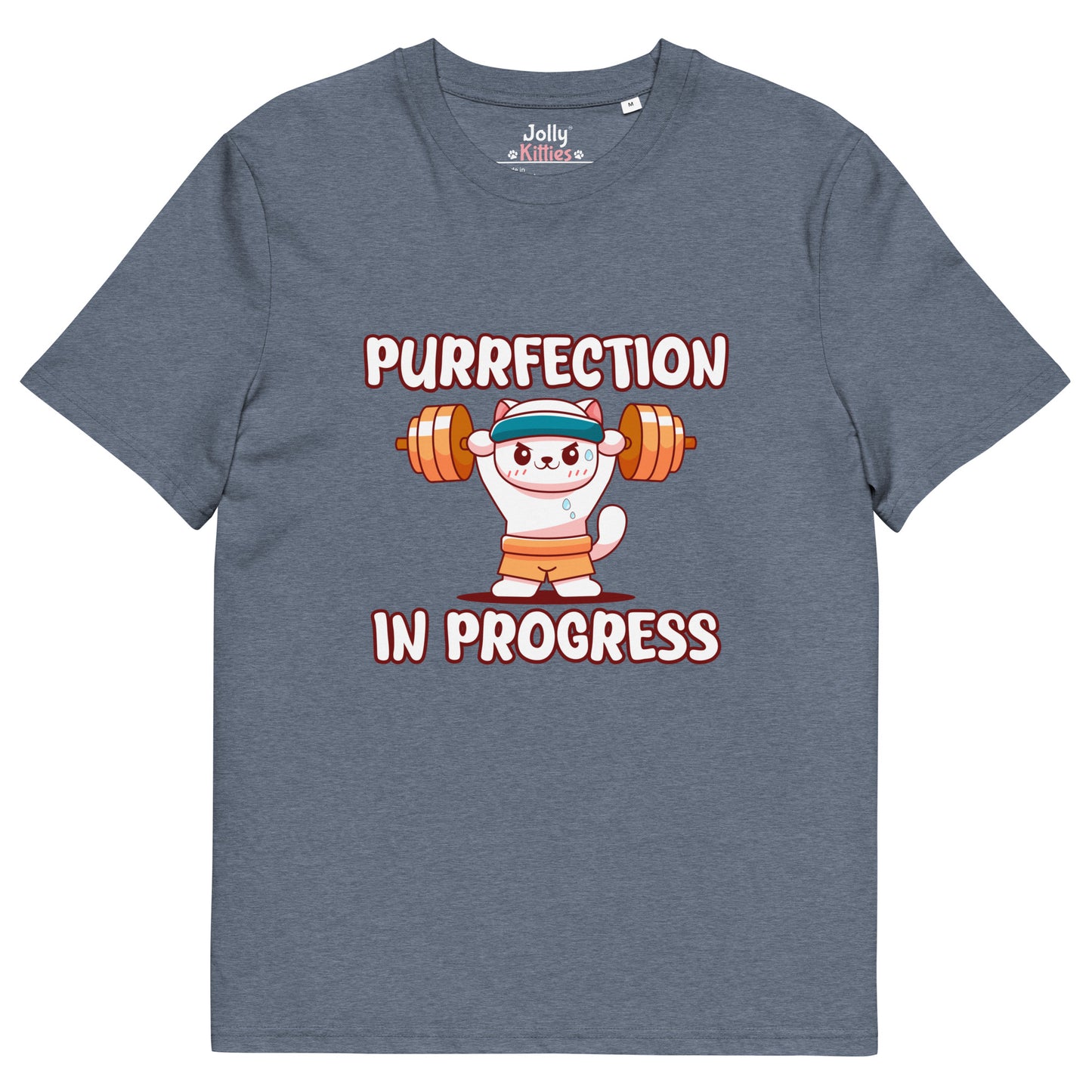 Funny Cat T-Shirt – Purrfection in Progress (Weightlifting Edition) - JollyKitties