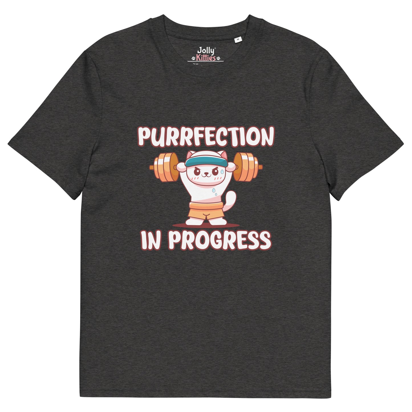 Funny Cat T-Shirt – Purrfection in Progress (Weightlifting Edition) - JollyKitties