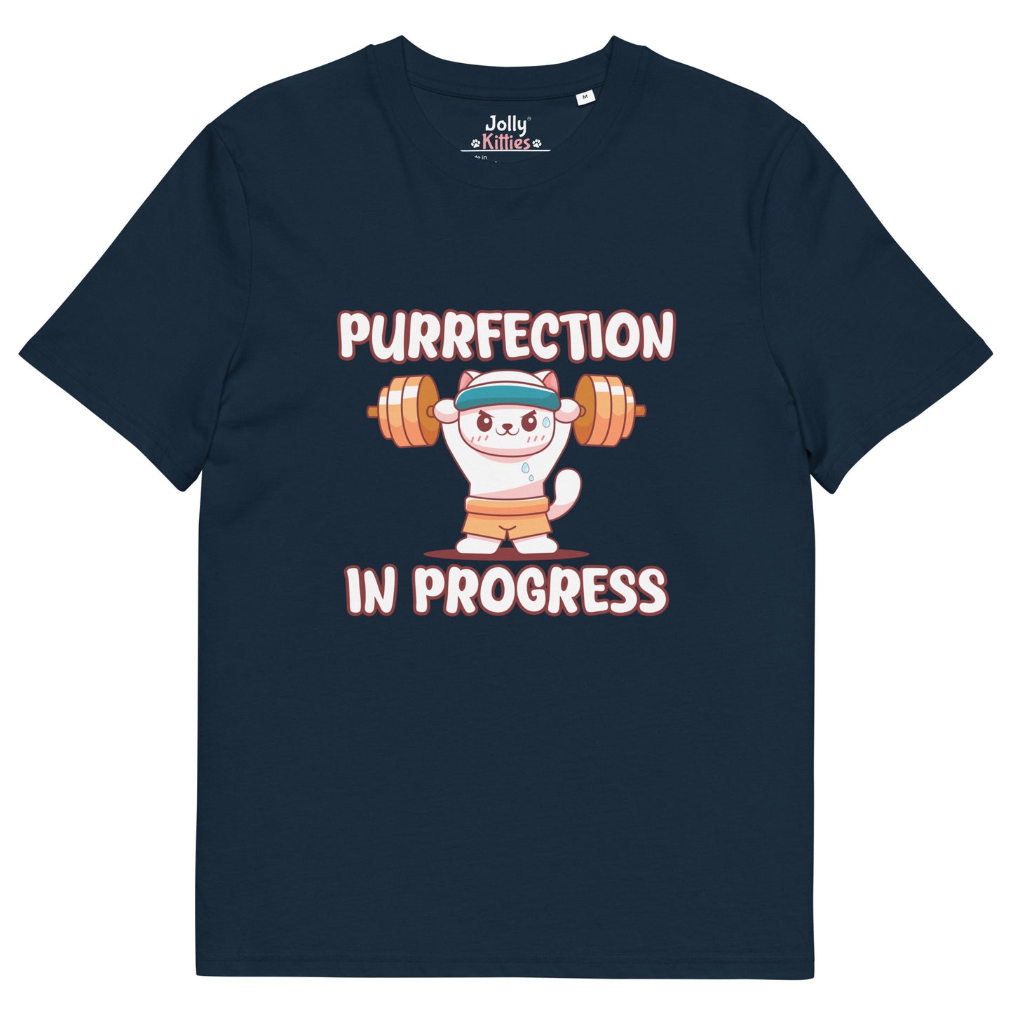 Funny Cat T-Shirt – Purrfection in Progress (Weightlifting Edition) - JollyKitties