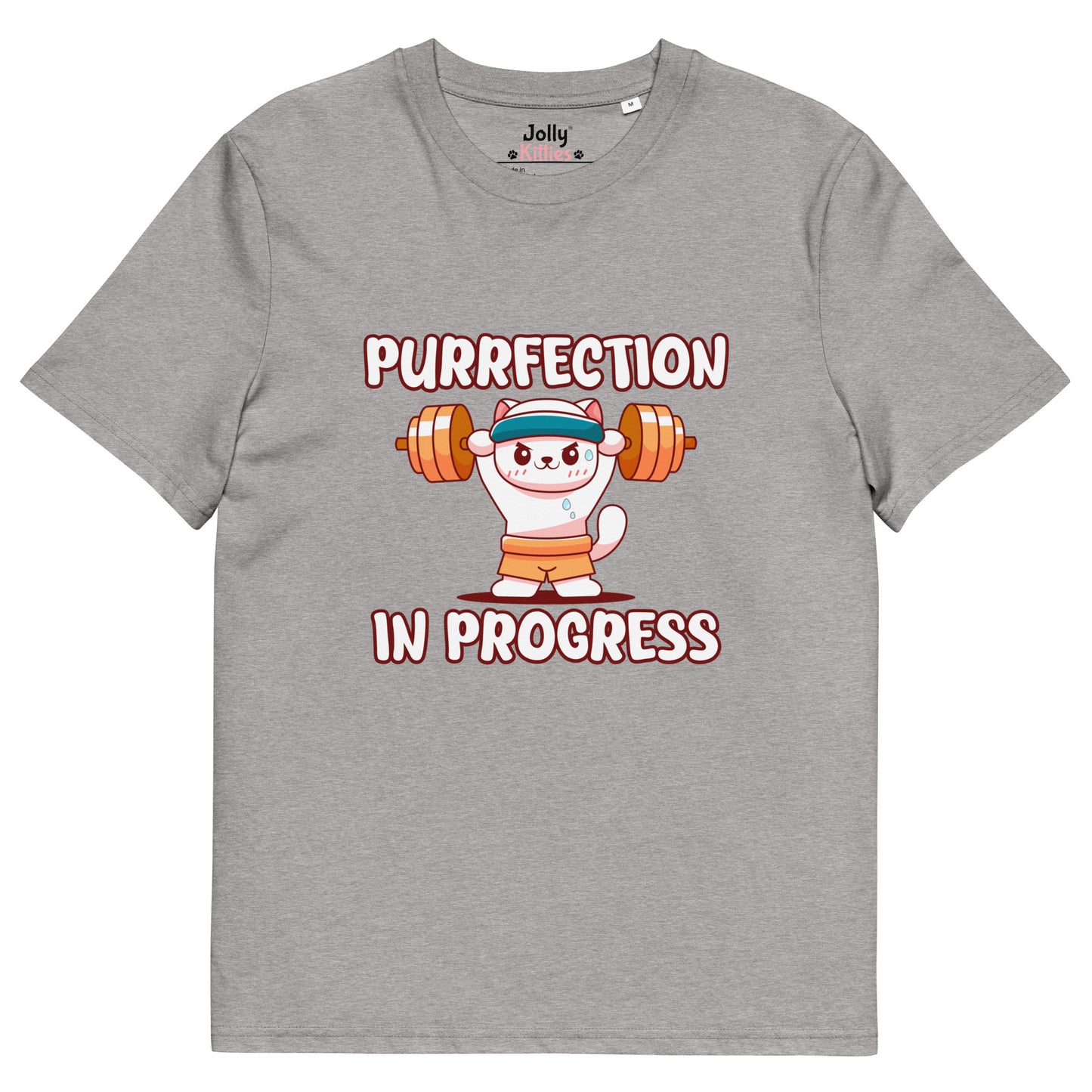 Funny Cat T-Shirt – Purrfection in Progress (Weightlifting Edition) - JollyKitties
