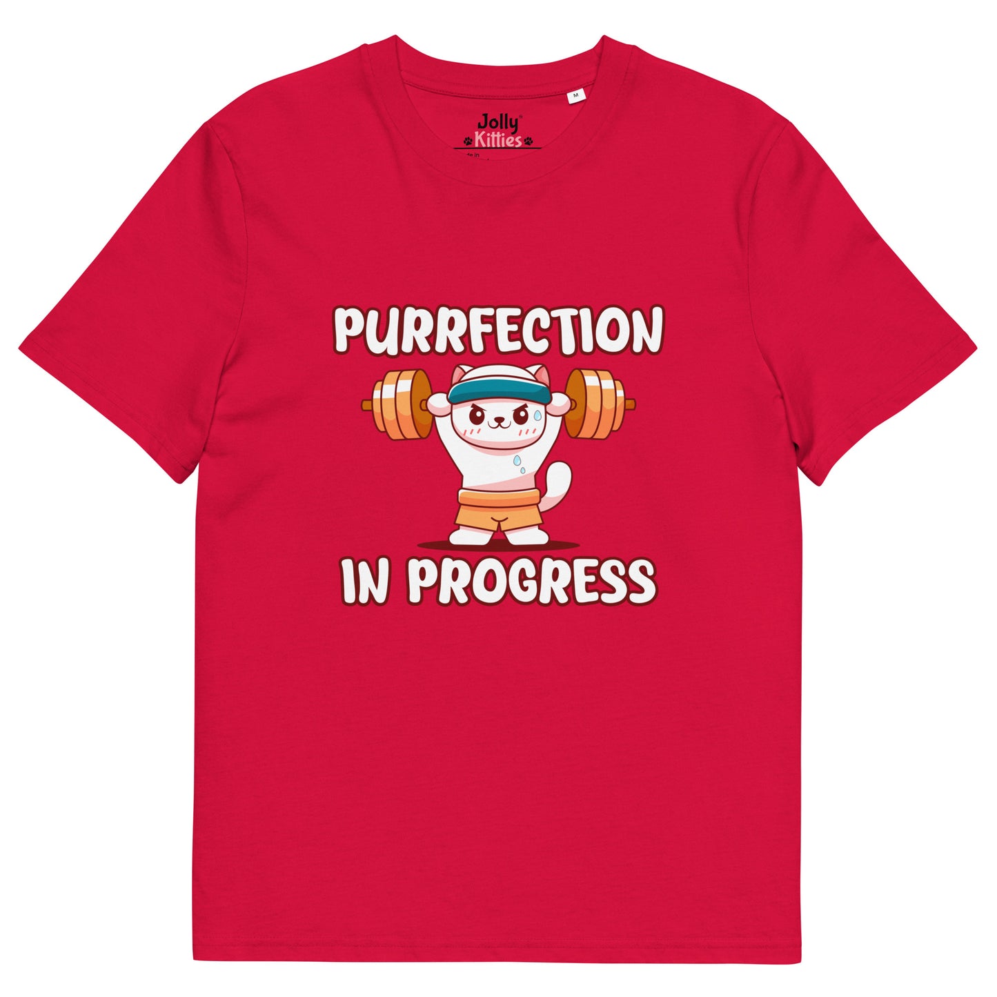 Funny Cat T-Shirt – Purrfection in Progress (Weightlifting Edition) - JollyKitties