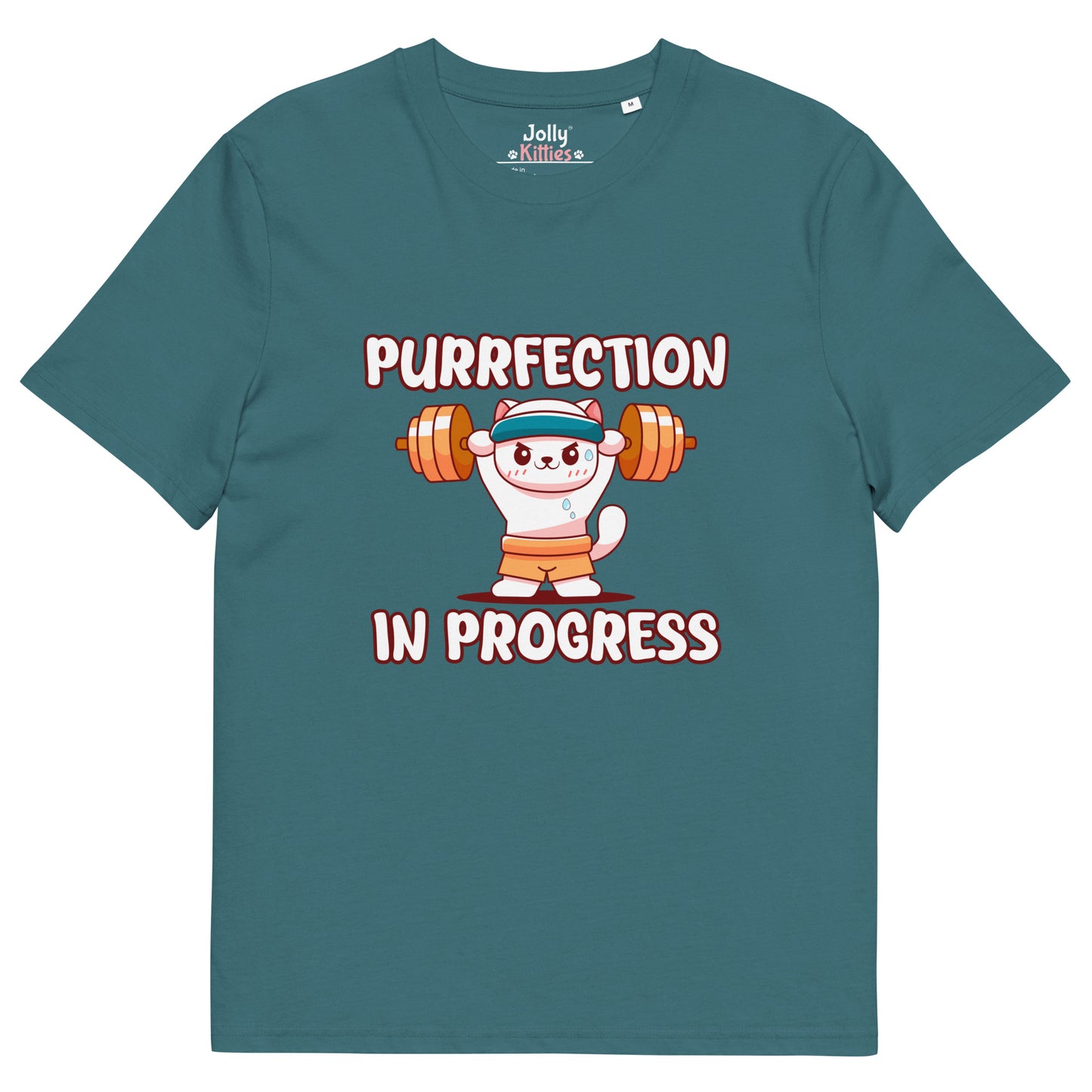 Funny Cat T-Shirt – Purrfection in Progress (Weightlifting Edition) - JollyKitties