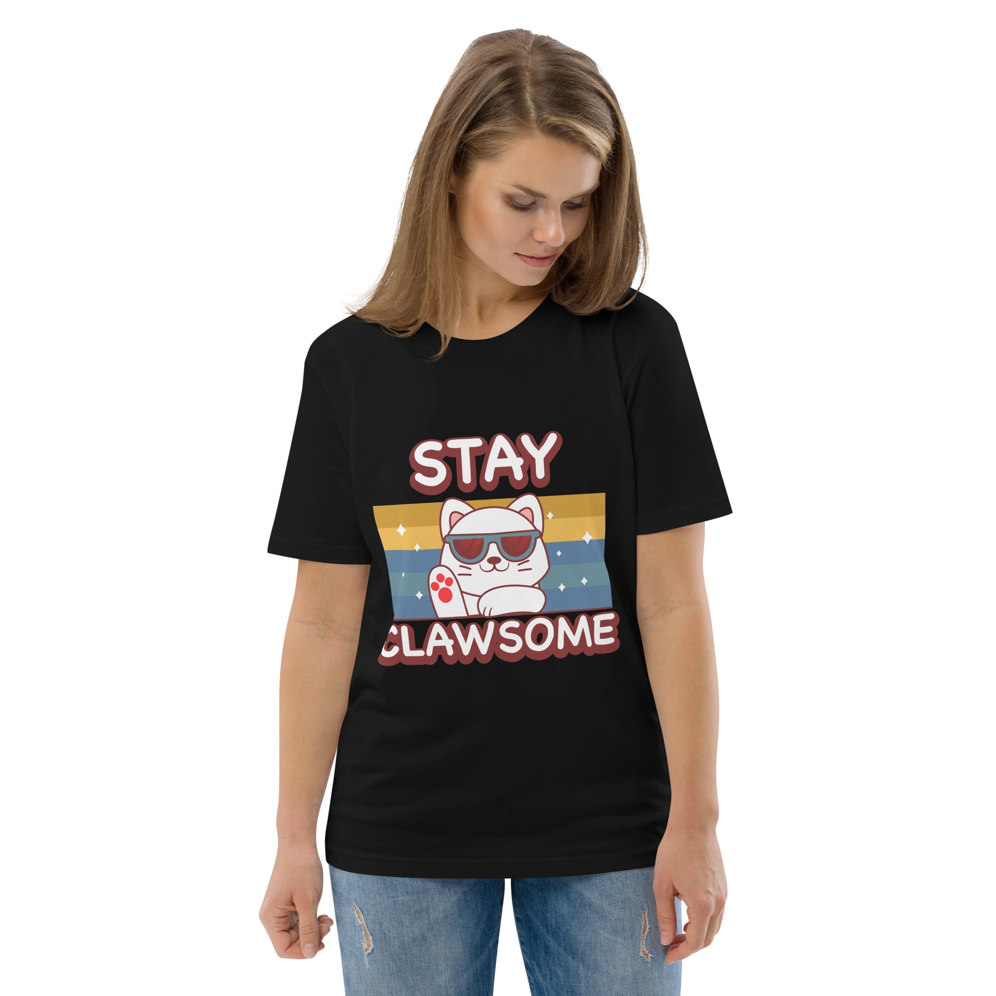 Funny Cat T-Shirt – Stay Clawsome - JollyKitties